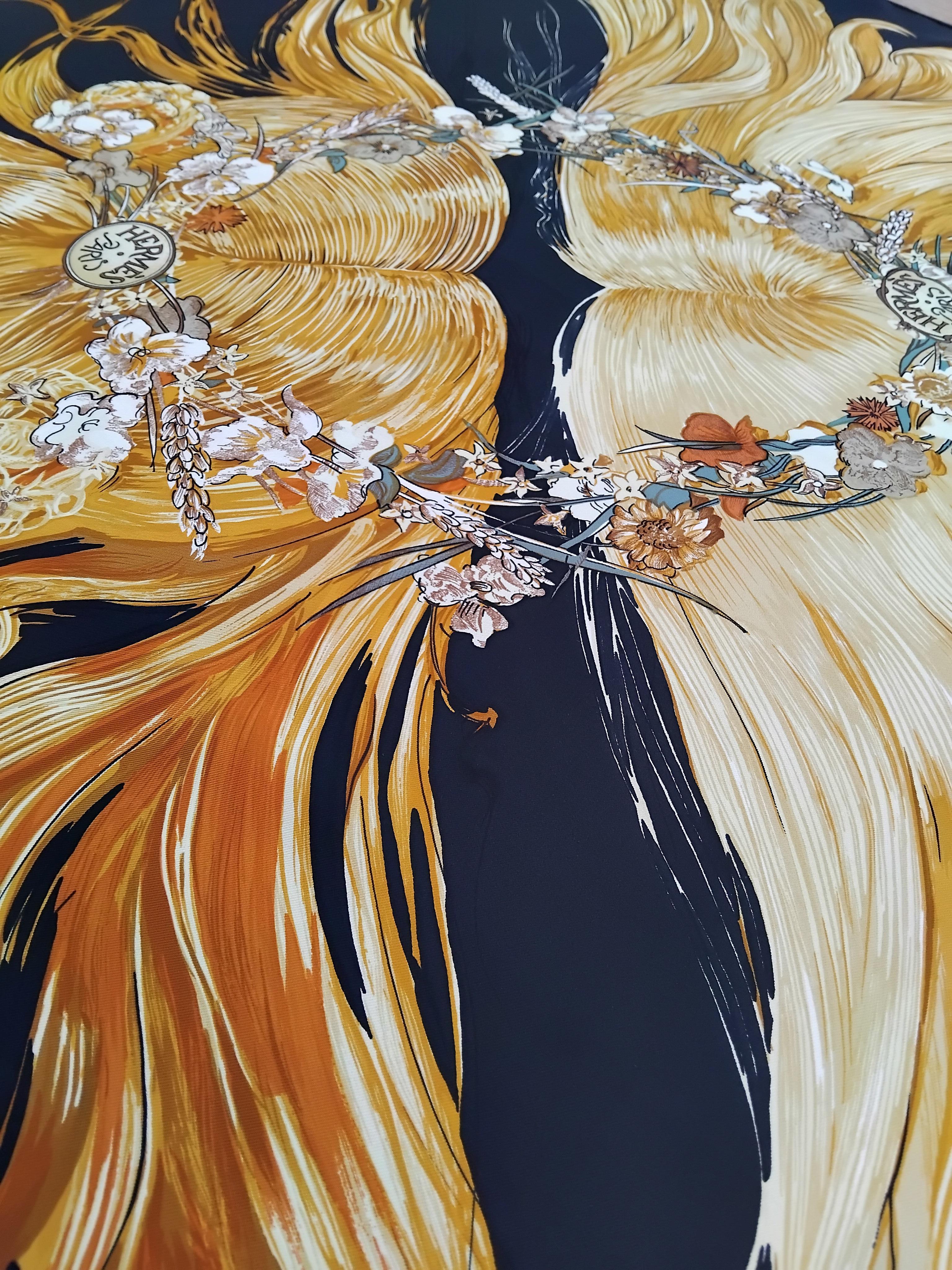 Hermès Silk Scarf Eva by Philippe Dumas Black 90 cm For Sale 9