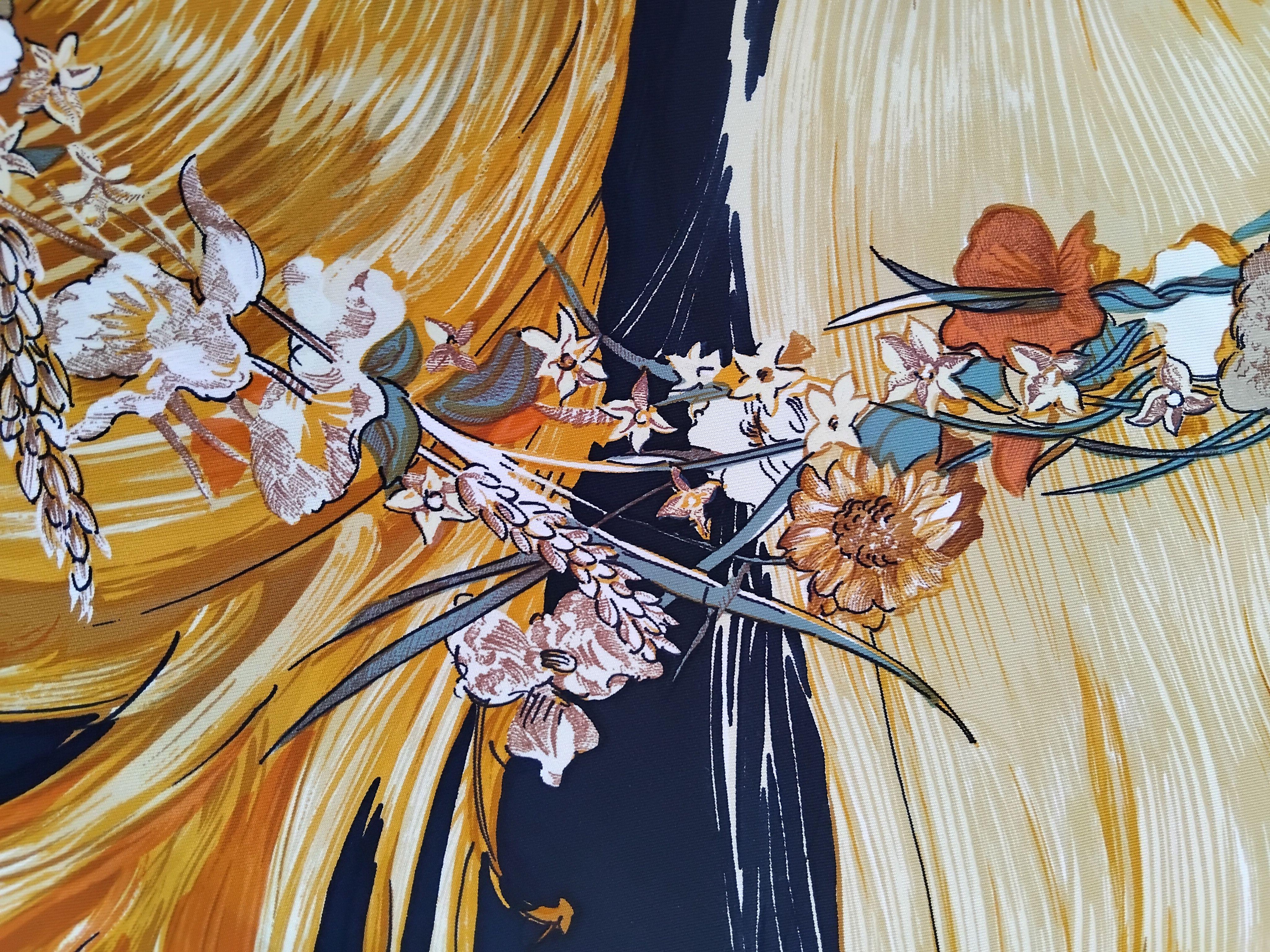 Brown Hermès Silk Scarf Eva by Philippe Dumas Black 90 cm For Sale