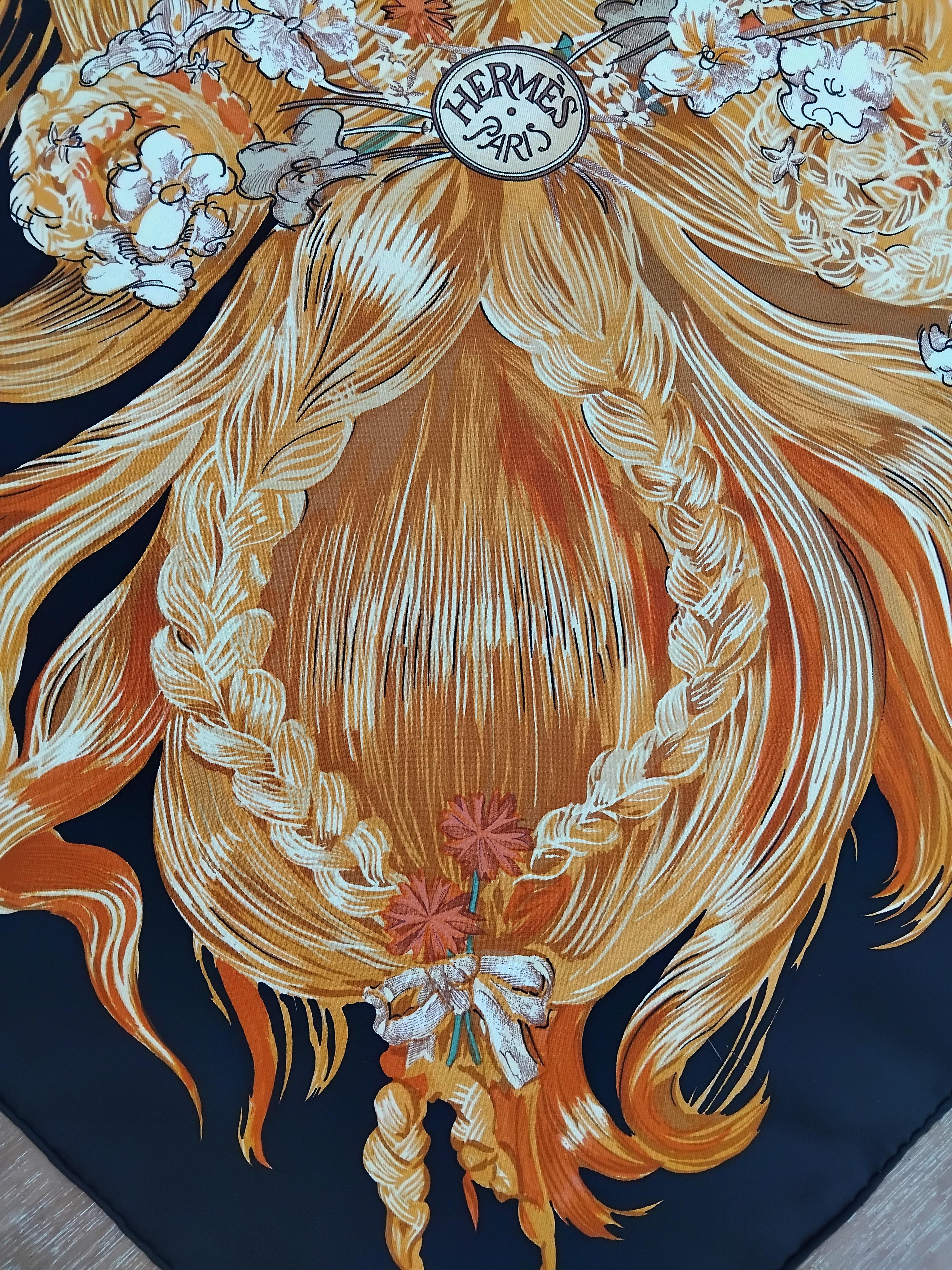 Hermès Silk Scarf Eva by Philippe Dumas Black 90 cm For Sale 1