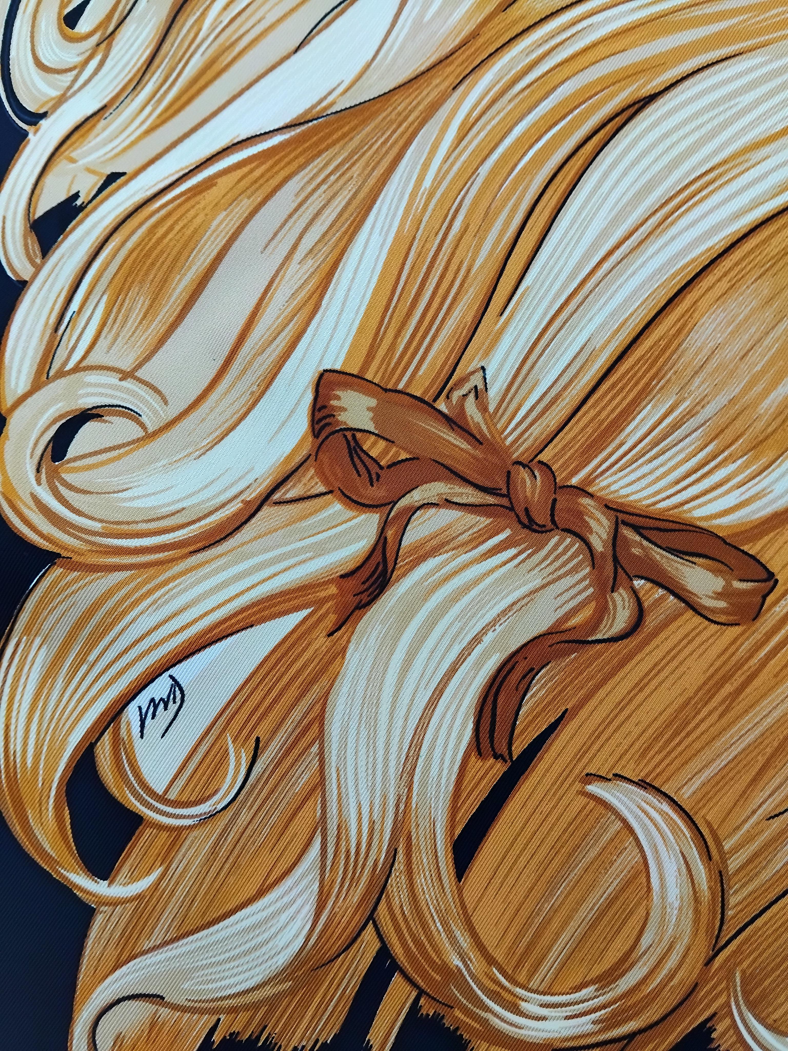 Hermès Silk Scarf Eva by Philippe Dumas Black 90 cm For Sale 4