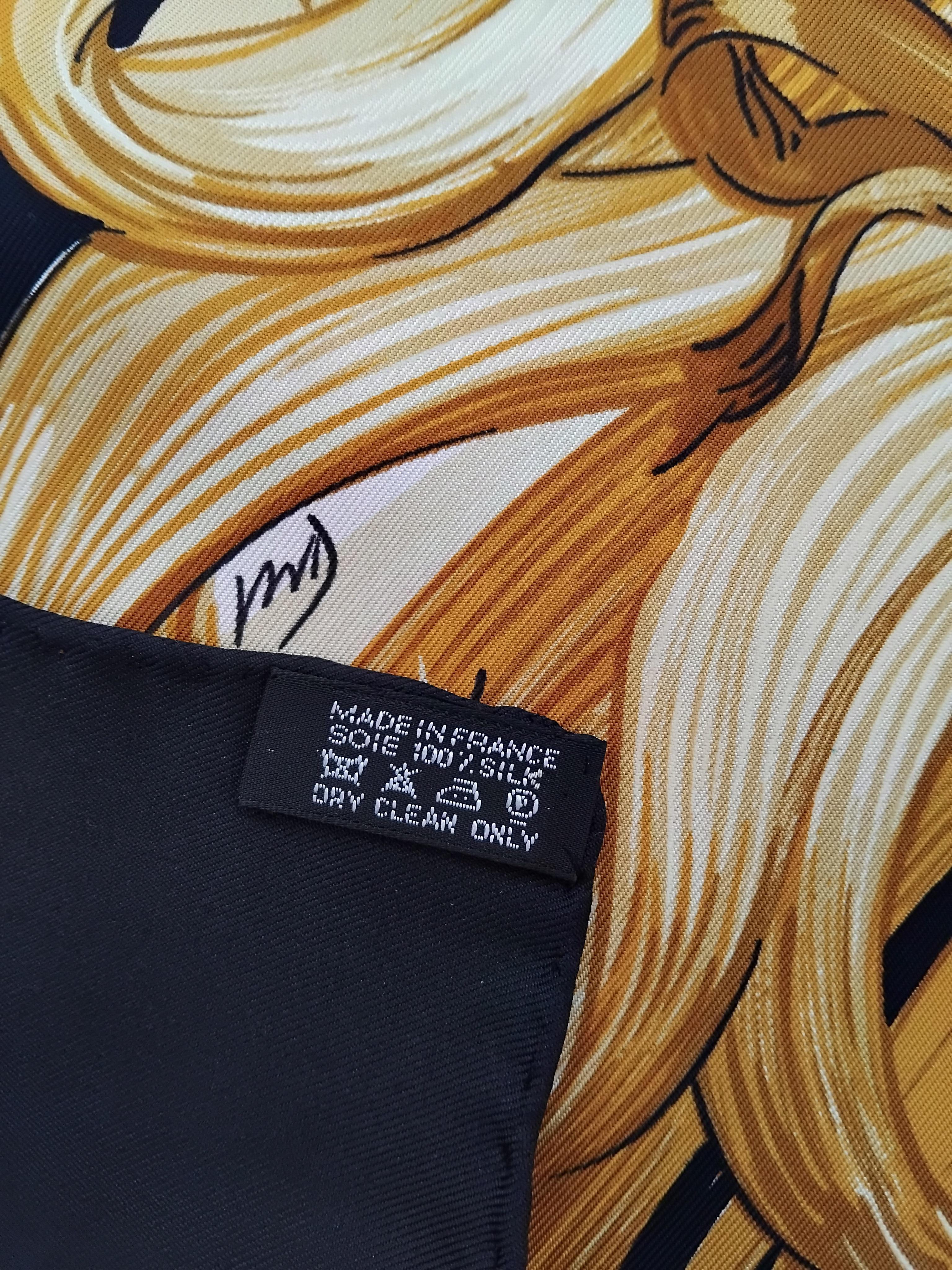 Hermès Silk Scarf Eva by Philippe Dumas Black 90 cm For Sale 5