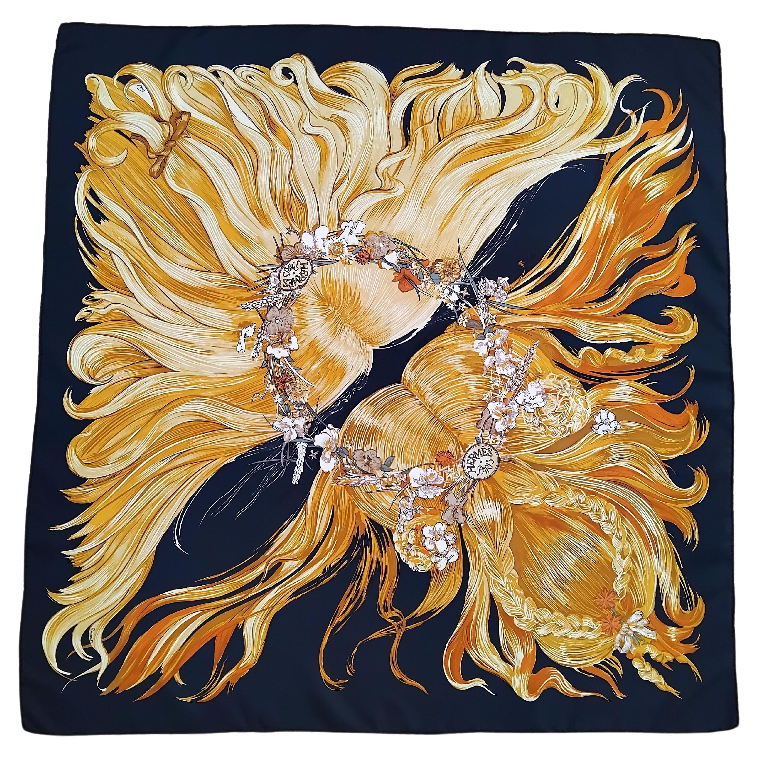 Hermès Silk Scarf Eva by Philippe Dumas Black 90 cm