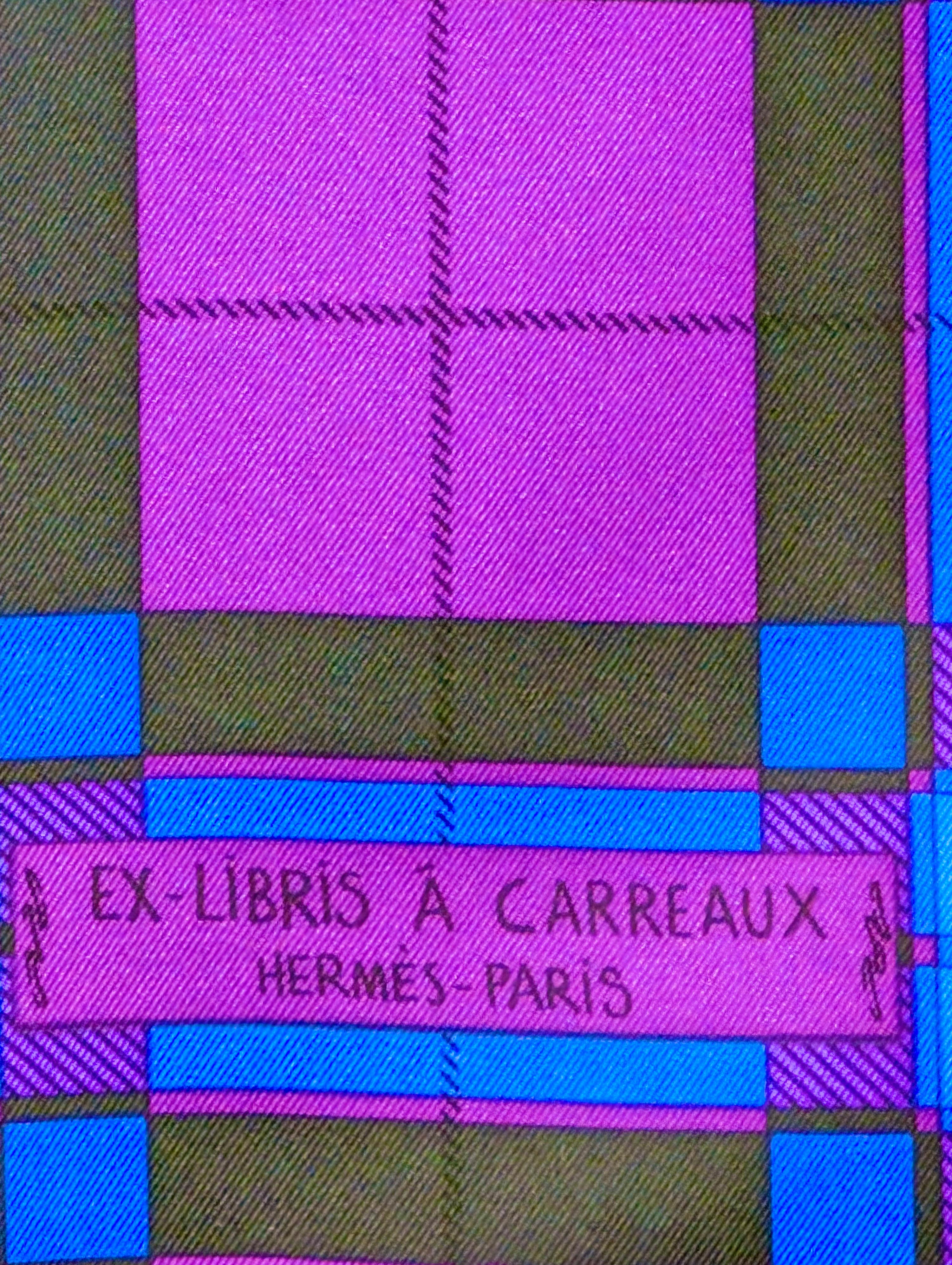 Purple HERMÈS silk scarf  EX-LIBRIS À CARREAUX For Sale