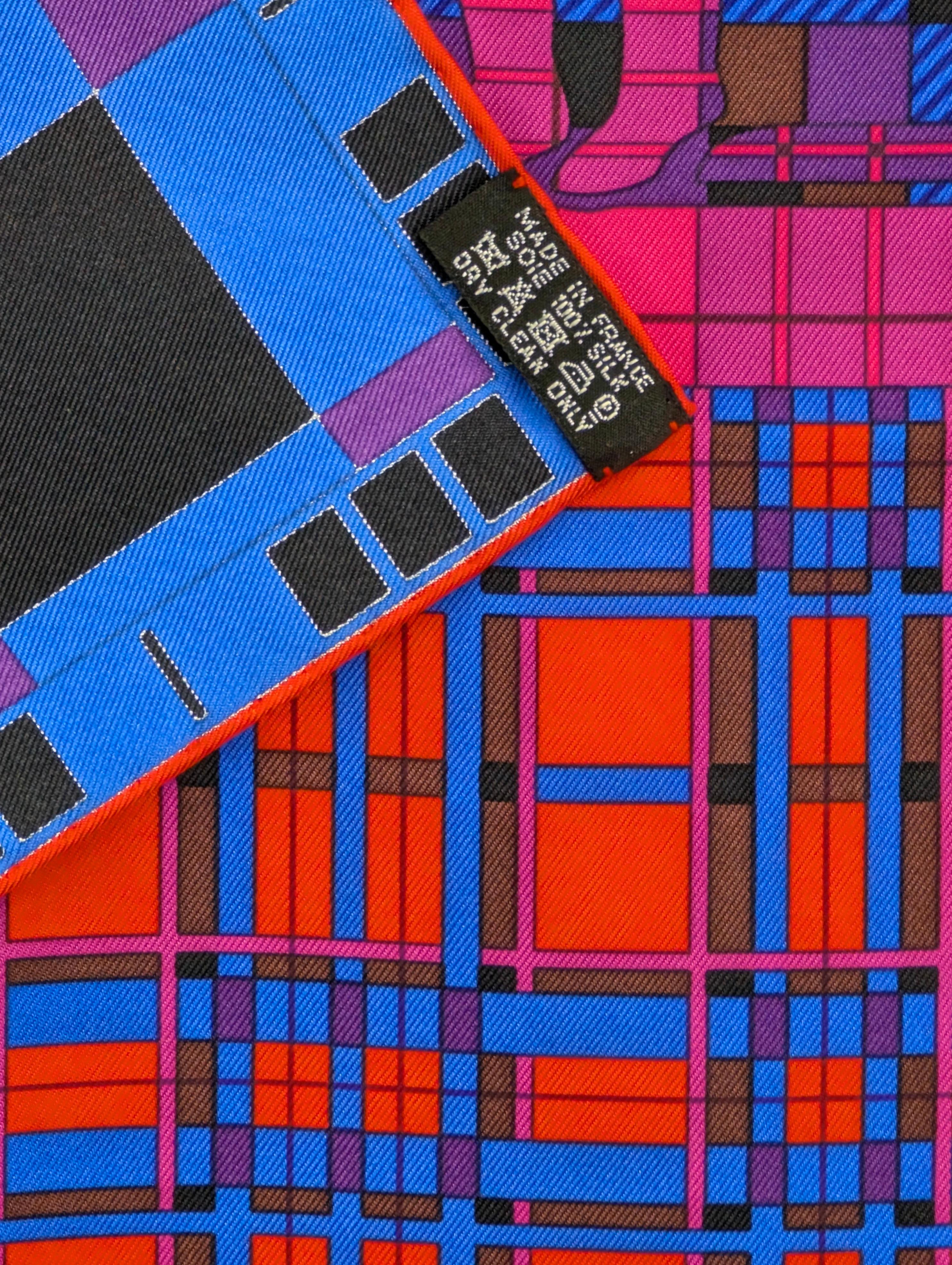 HERMÈS silk scarf  EX-LIBRIS À CARREAUX For Sale 2