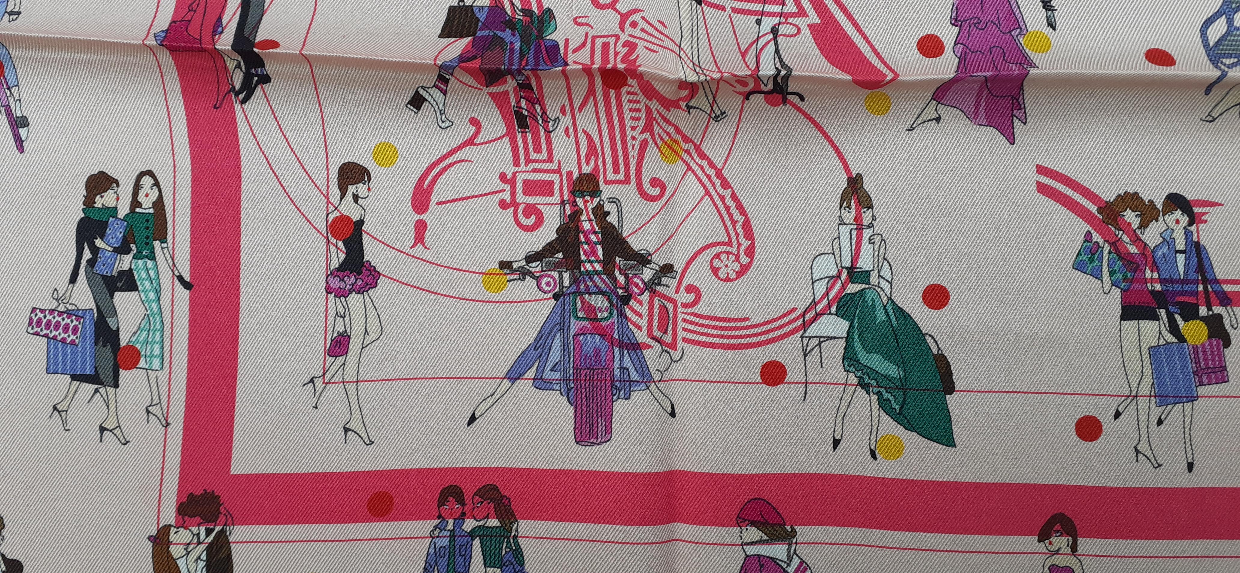 Hermès Seidenschal Ex Libris Les Parisiennes  Grygkar Kiraz Rosa 65 cm im Angebot 2