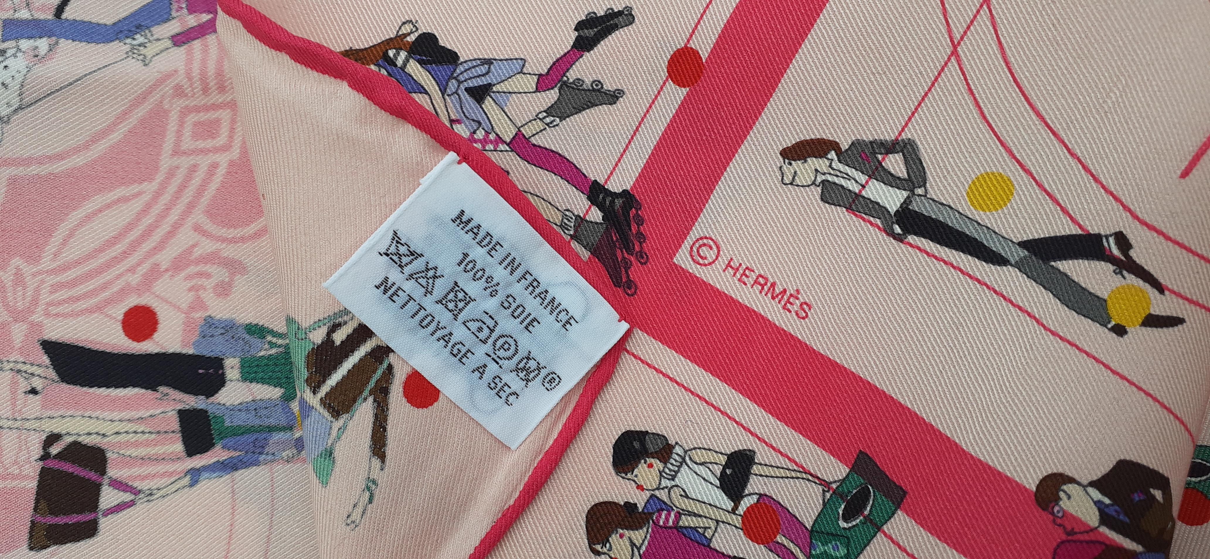 Hermès Silk Scarf Ex Libris Les Parisiennes  Grygkar Kiraz Pink 65 cm For Sale 4