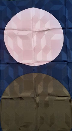 Hermès Silk Scarf Façonné Graphique Jacquard Double Pois Navy Blue 68 cm