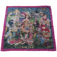 Hermès Silk Scarf Fairytales Pink Green Grey 90 cm Dumas Box Invoice