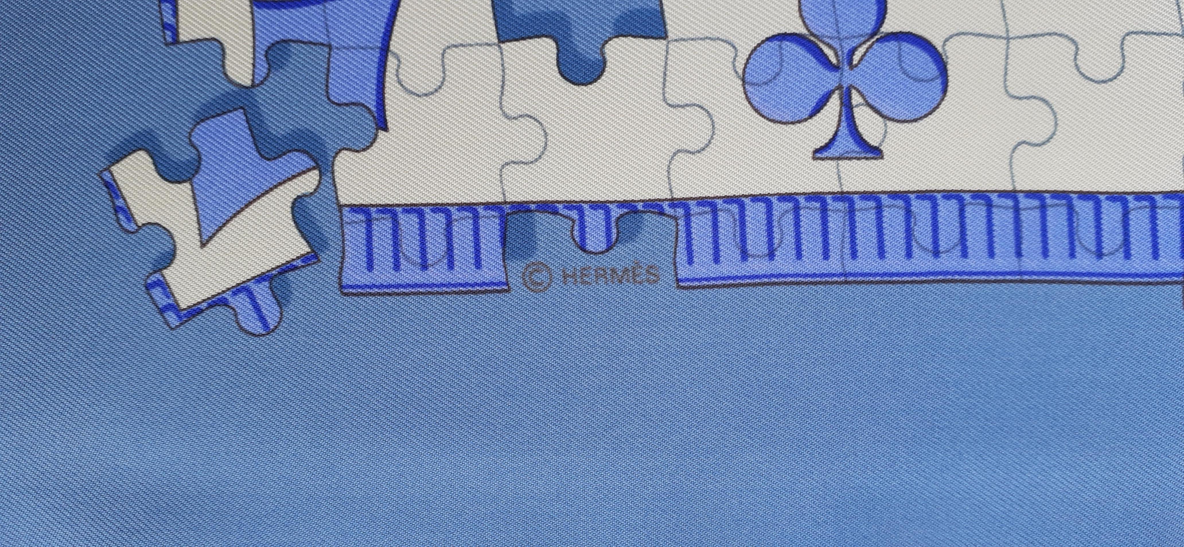 Hermès Silk Scarf Faites Vos Jeux Blue Karen Petrossian 90 cm Rare For Sale 6
