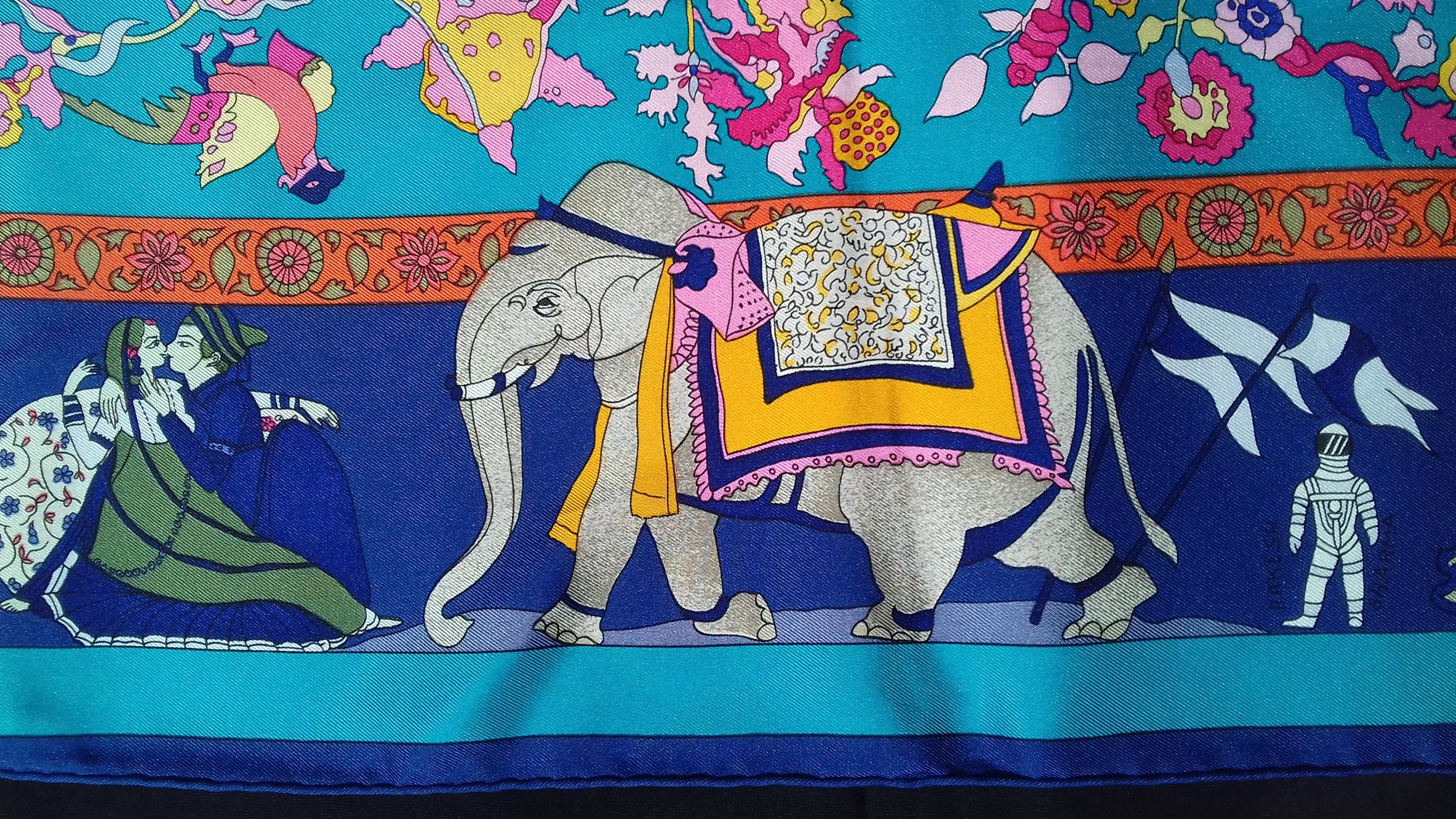 Hermès Silk Scarf Fantaisies Indiennes Dubigeon Year Of India from 1985 Blue 90 5