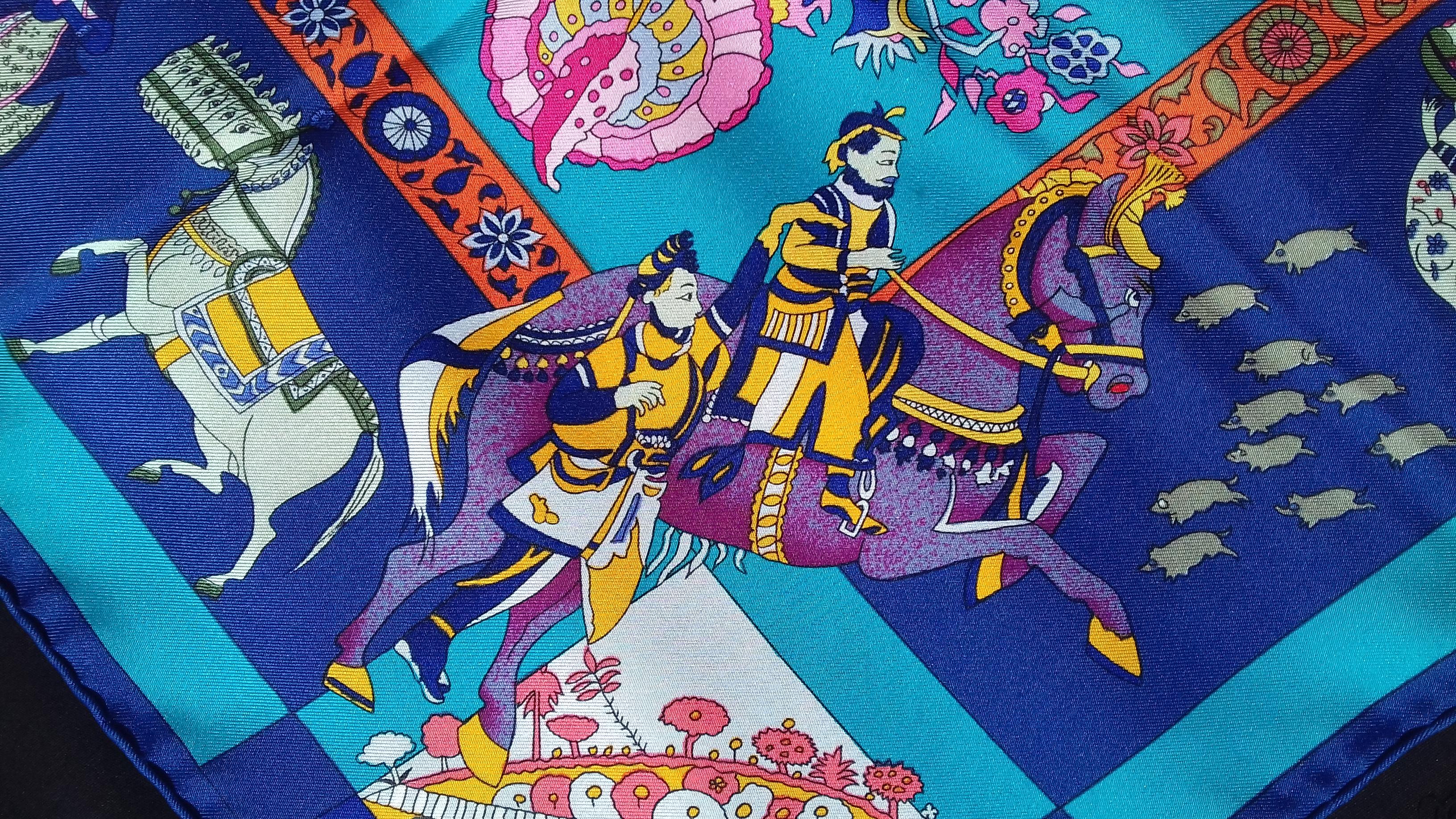 Hermès Silk Scarf Fantaisies Indiennes Dubigeon Year Of India from 1985 Blue 90 6