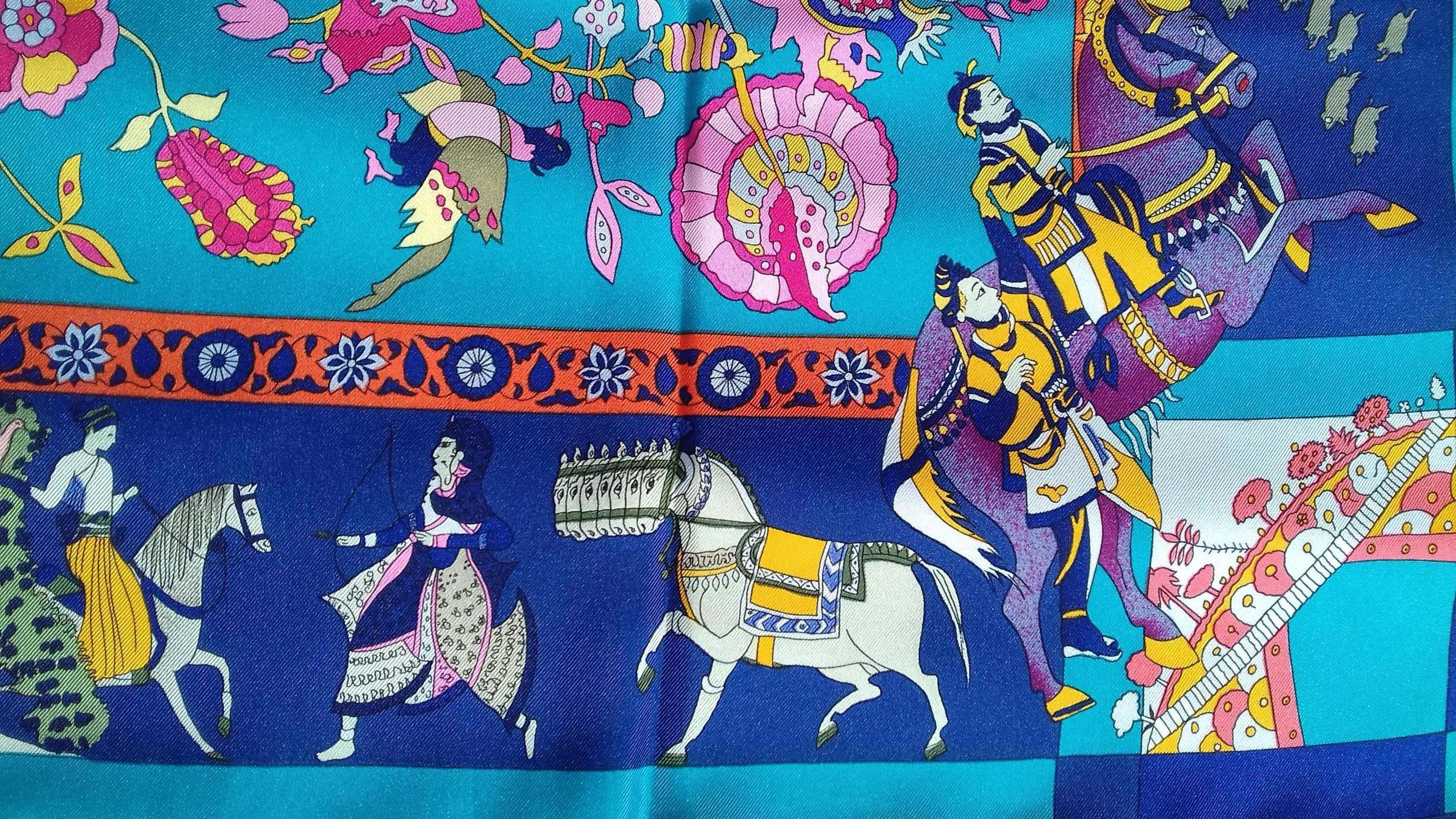 Hermès Silk Scarf Fantaisies Indiennes Dubigeon Year Of India from 1985 Blue 90 7