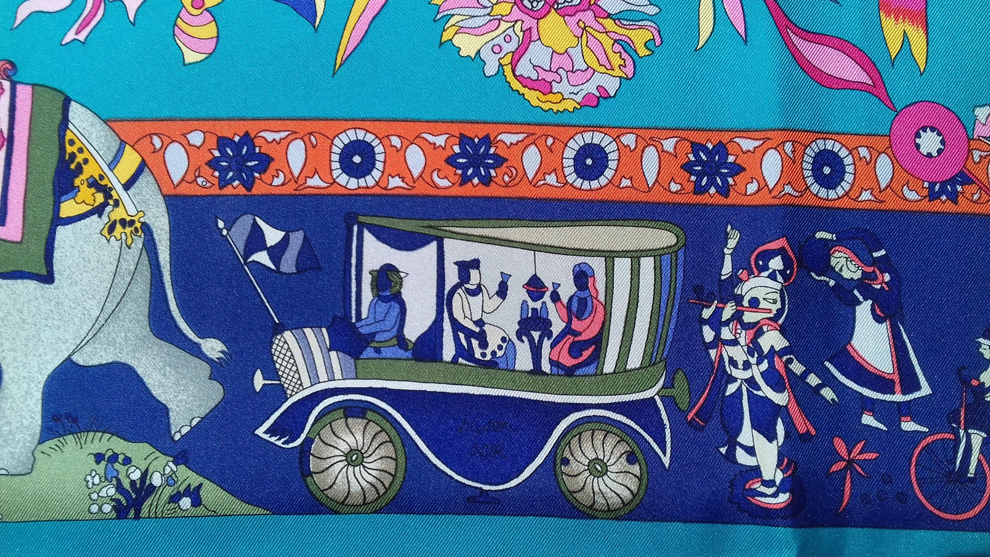 Hermès Silk Scarf Fantaisies Indiennes Dubigeon Year Of India from 1985 Blue 90 2