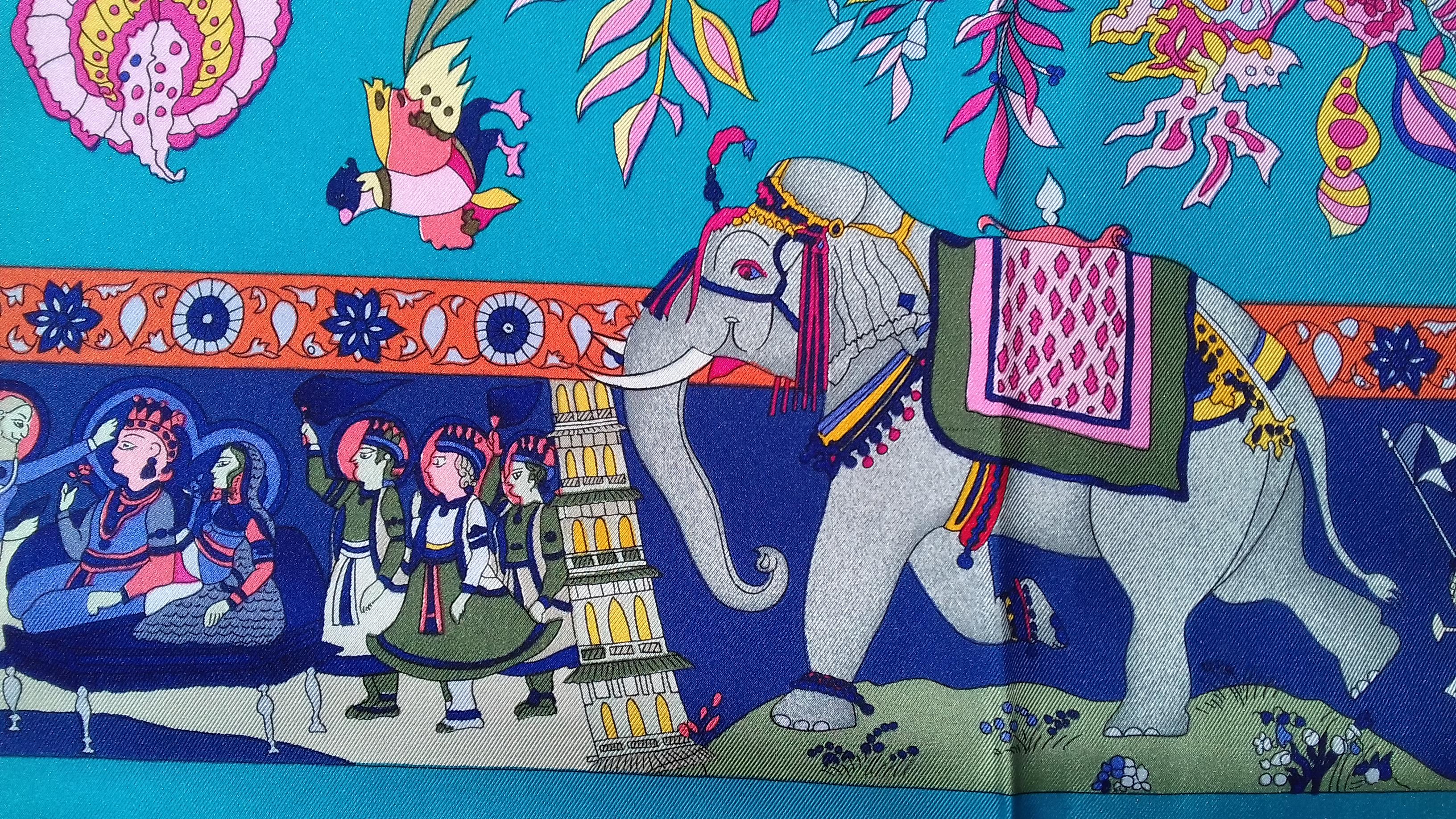 Hermès Silk Scarf Fantaisies Indiennes Dubigeon Year Of India from 1985 Blue 90 3