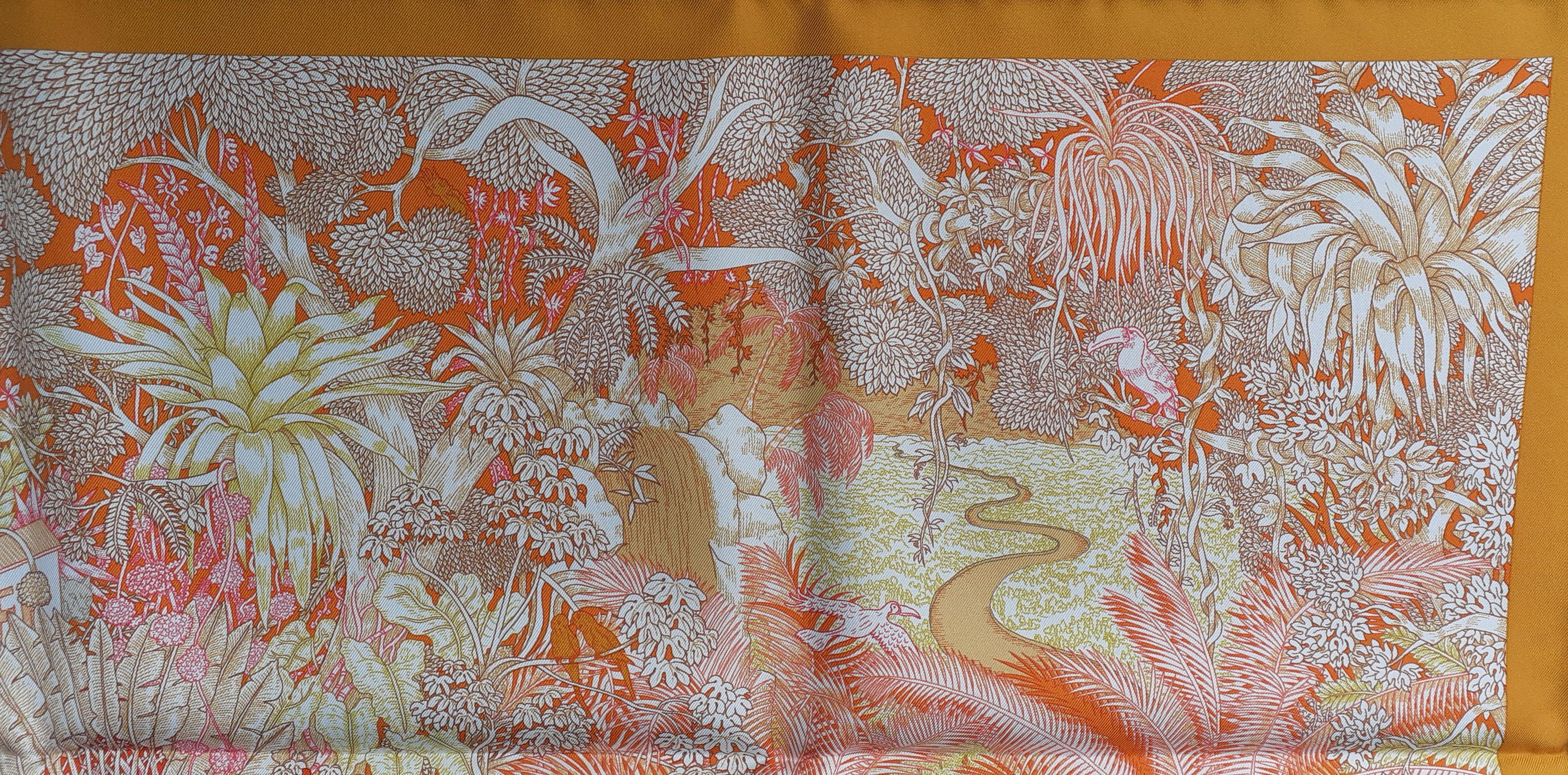 Hermès Silk Scarf Faubourg Tropical Orange Mangue Rose 90 cm 3