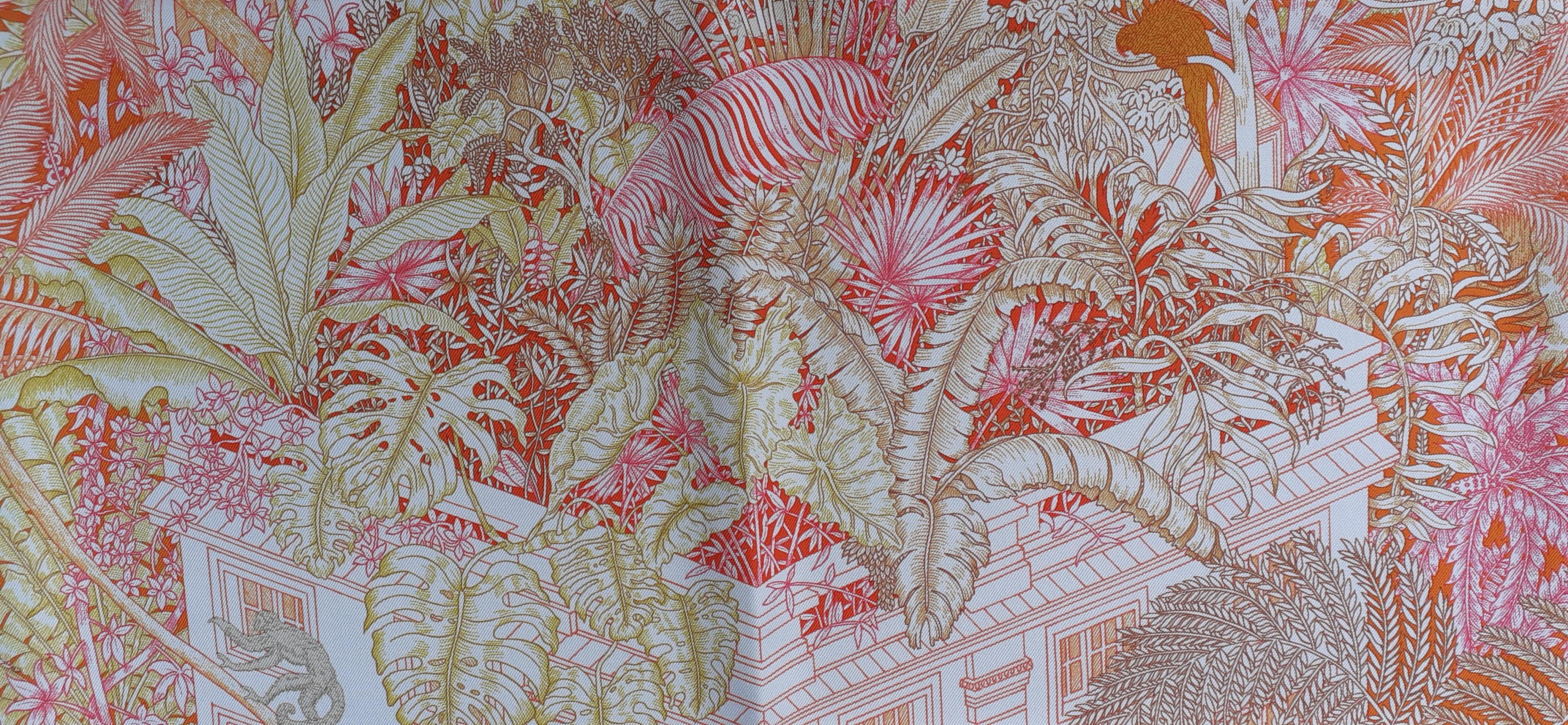 Hermès Silk Scarf Faubourg Tropical Orange Mangue Rose 90 cm 4