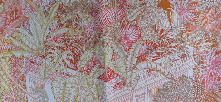 Hermès Silk Scarf Faubourg Tropical Orange Mangue Rose 90 cm For Sale 6