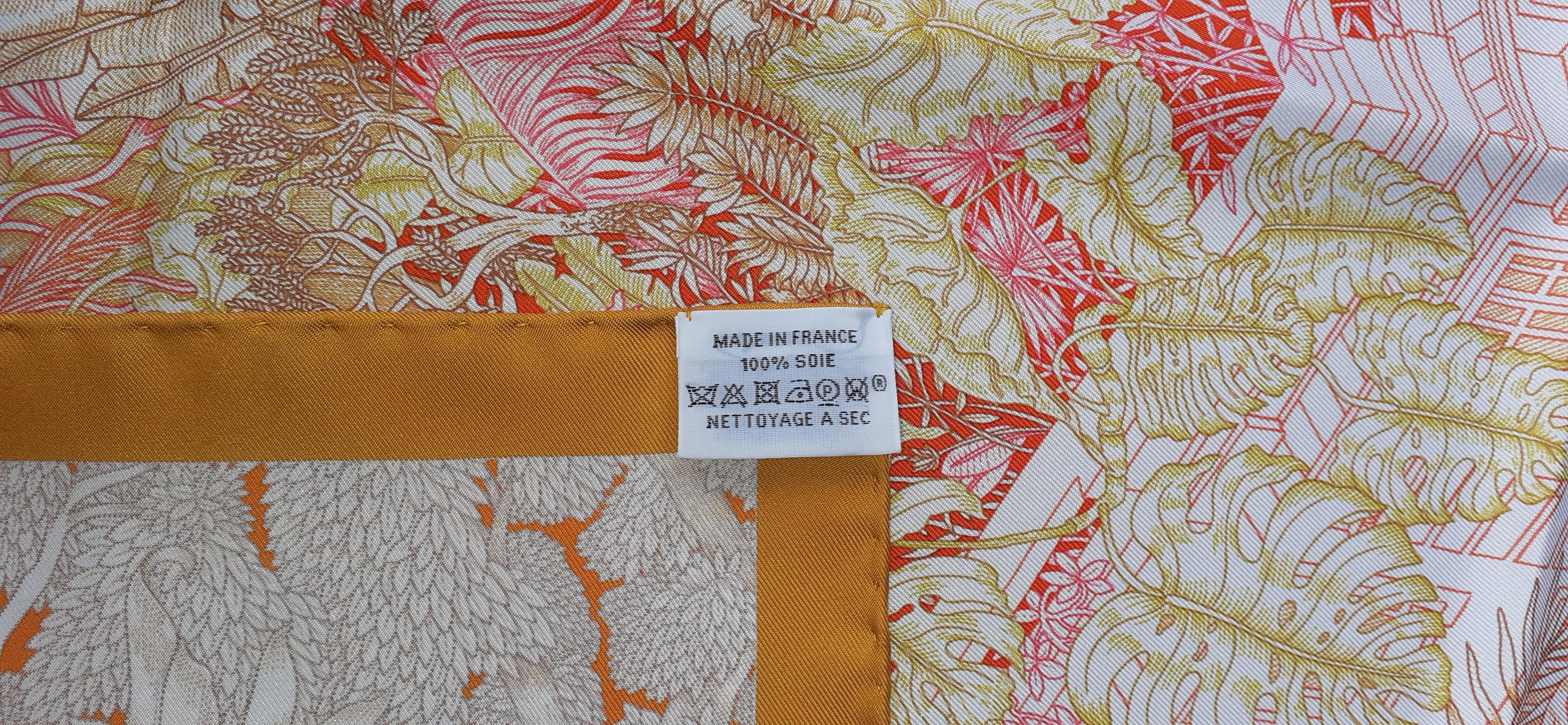 Hermès Silk Scarf Faubourg Tropical Orange Mangue Rose 90 cm 5