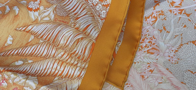 Hermès Silk Scarf Faubourg Tropical Orange Mangue Rose 90 cm For Sale 11