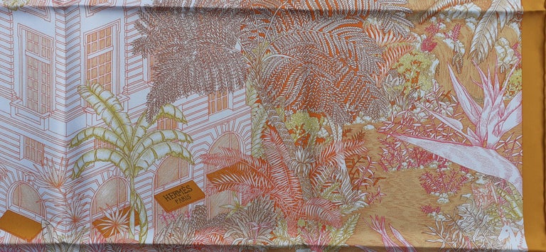Hermès Silk Scarf Faubourg Tropical Orange Mangue Rose 90 cm In New Condition For Sale In ., FR