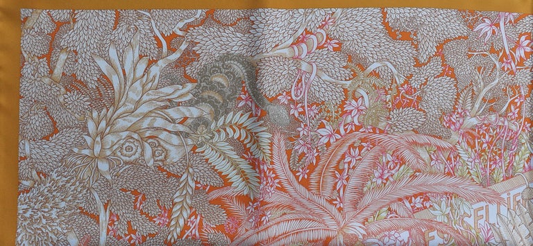 Hermès Silk Scarf Faubourg Tropical Orange Mangue Rose 90 cm For Sale 4