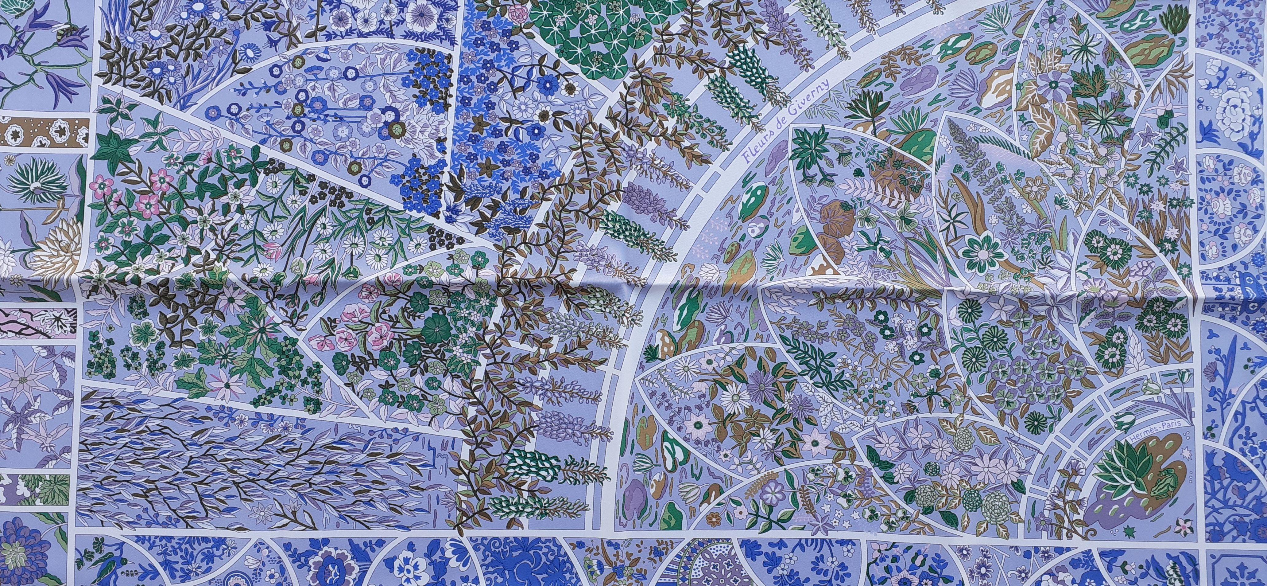 Hermes Silk Scarf Fleurs de Giverny Christine Henry Parme 90 cm For Sale 1