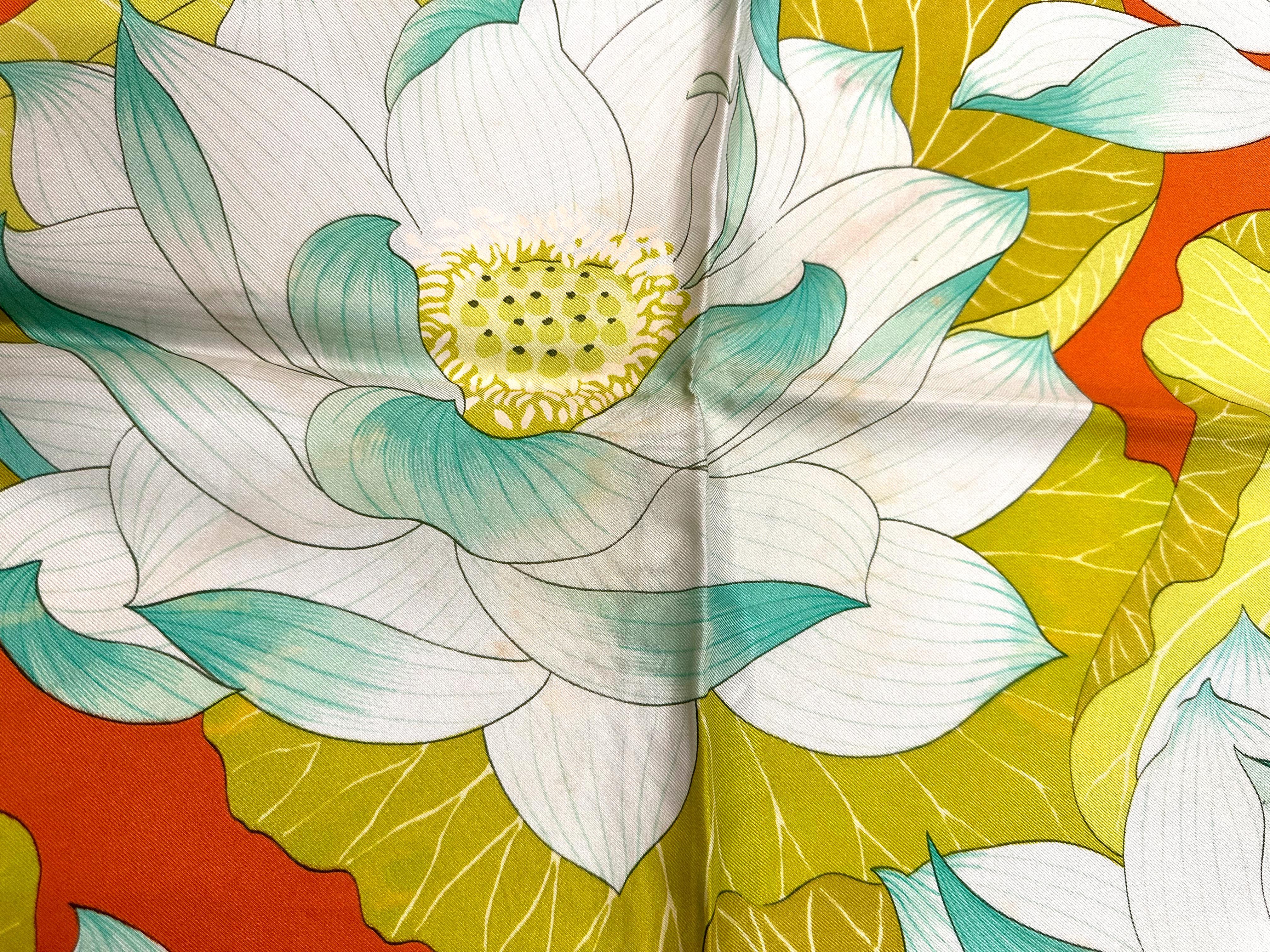 Hermes Silk Scarf, Fleurs De Lotus In Good Condition For Sale In West Palm Beach, FL
