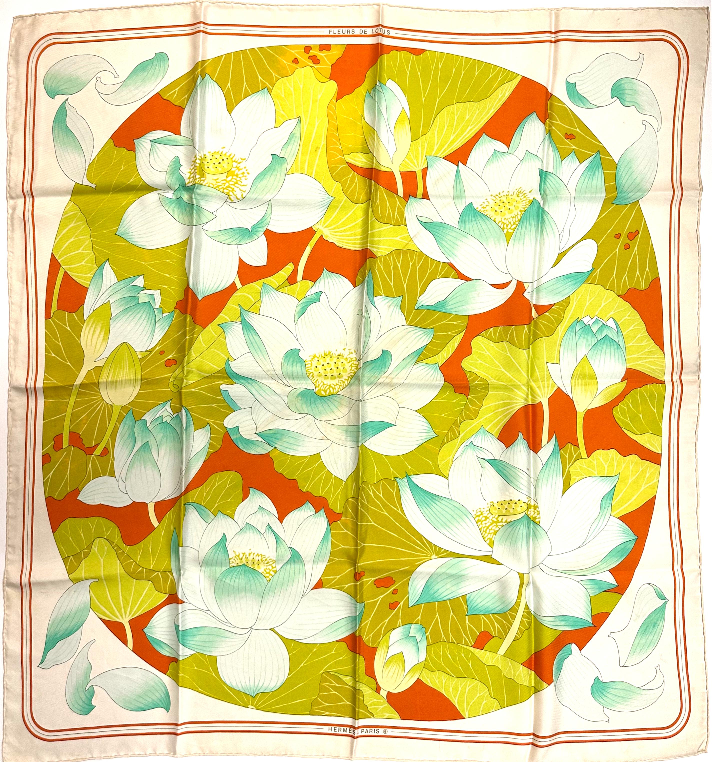 Hermes Silk Scarf, Fleurs De Lotus For Sale 1