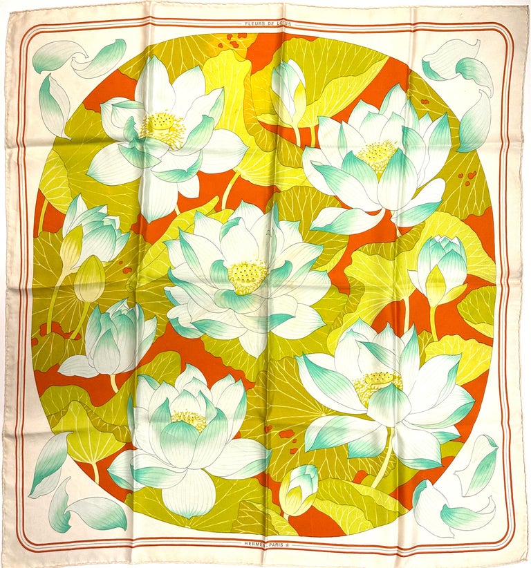 Hermes Silk Scarf, Fleurs De Lotus For Sale at 1stDibs