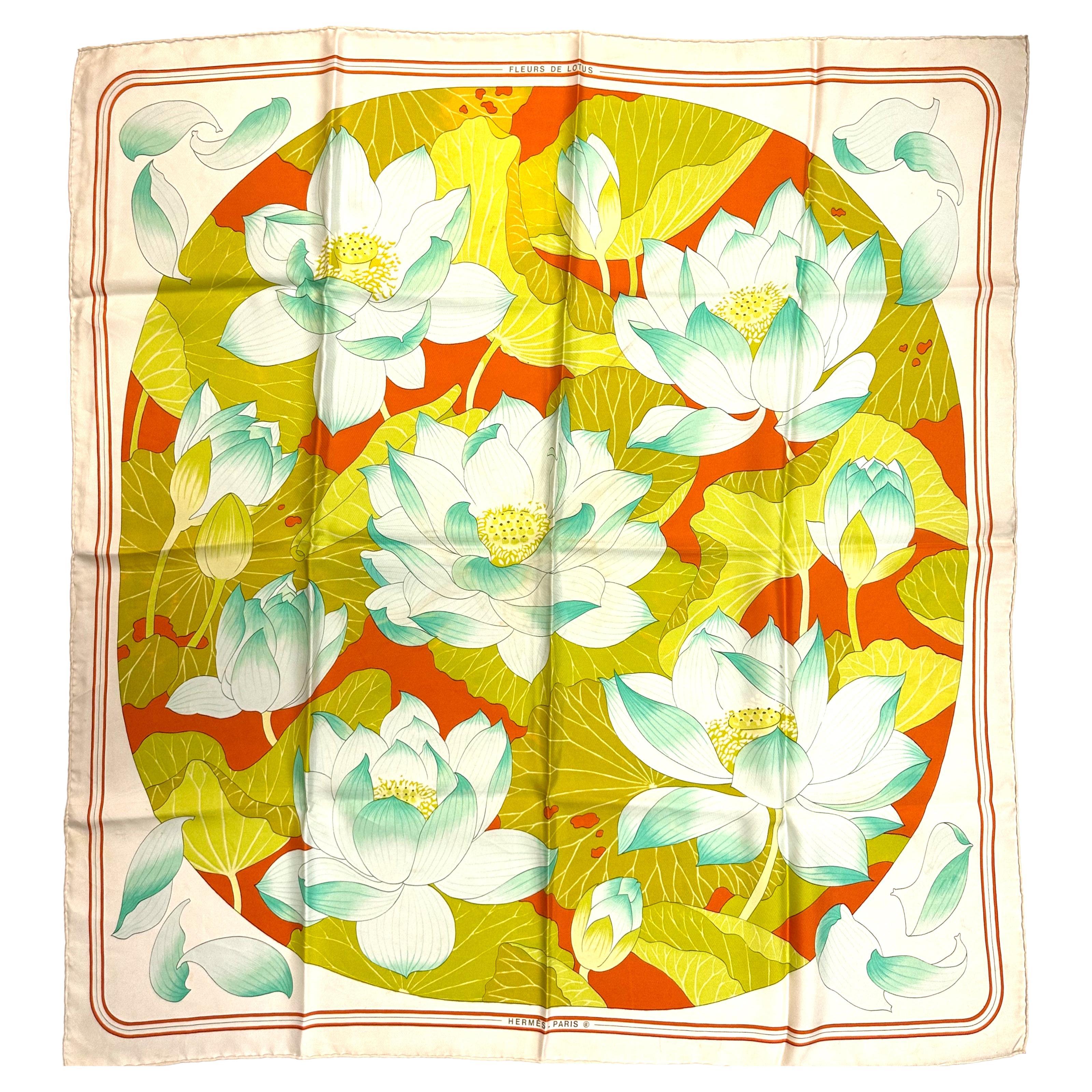 Hermes Silk Scarf, Fleurs De Lotus For Sale