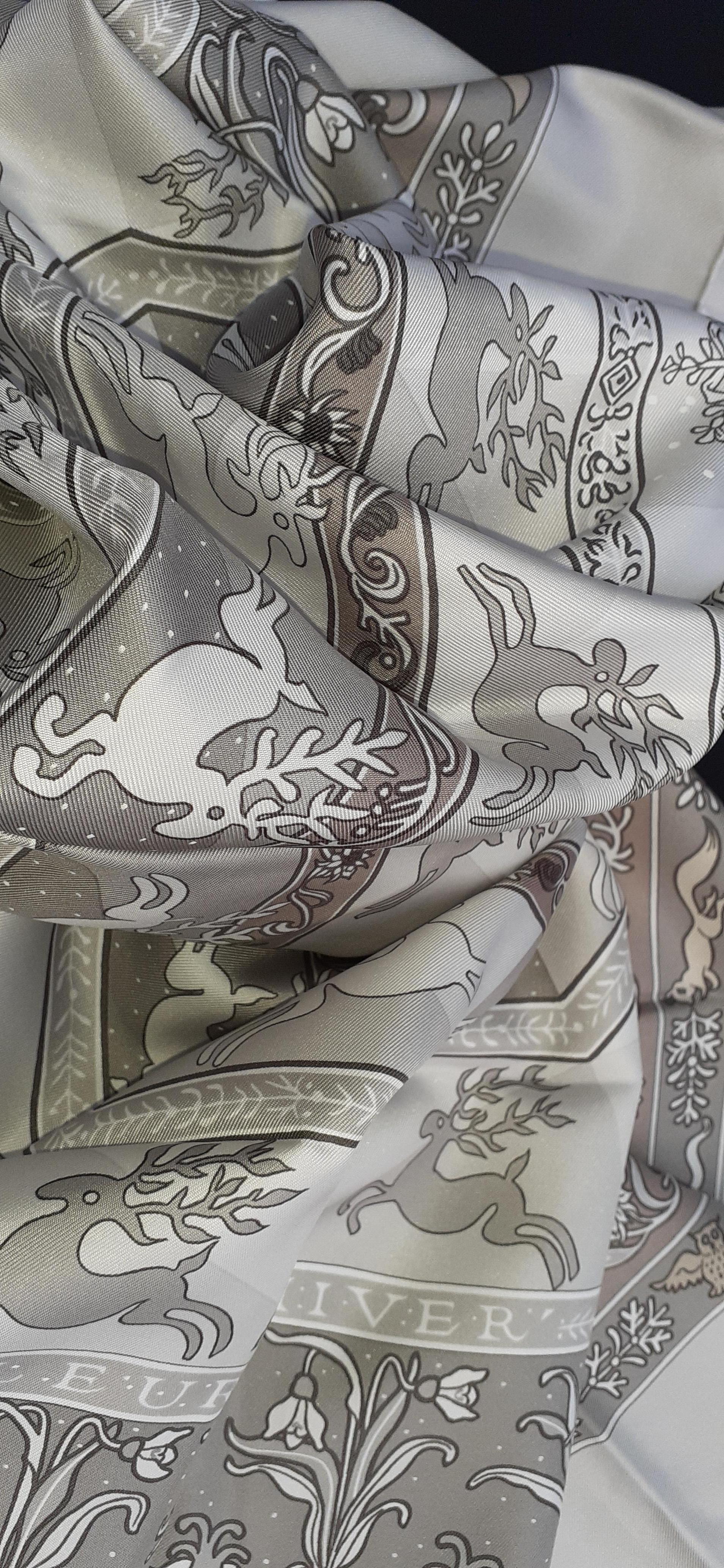 Hermès Silk Scarf Fleurs d'Hiver Laroche Grey F/W 90 cm 9