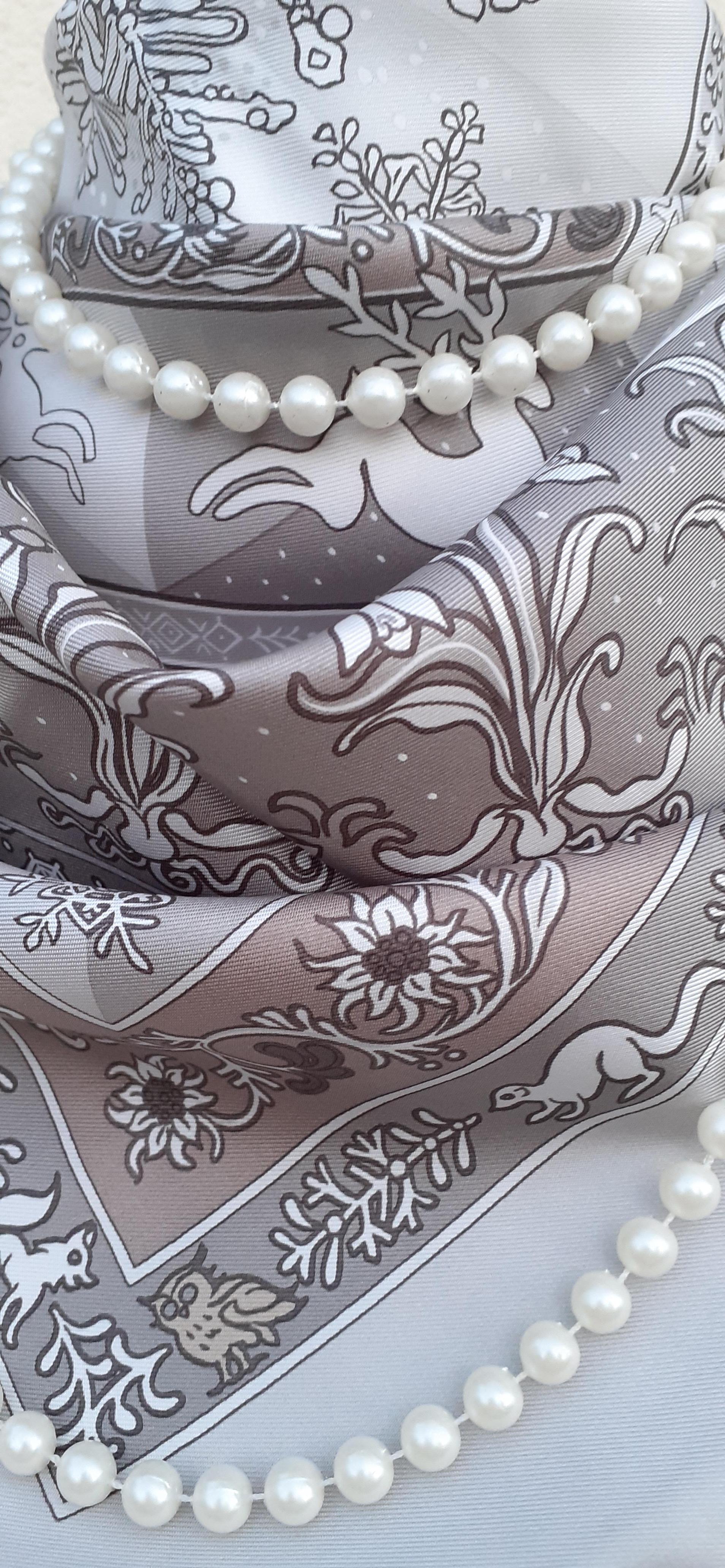 Hermès Silk Scarf Fleurs d'Hiver Laroche Grey F/W 90 cm 11