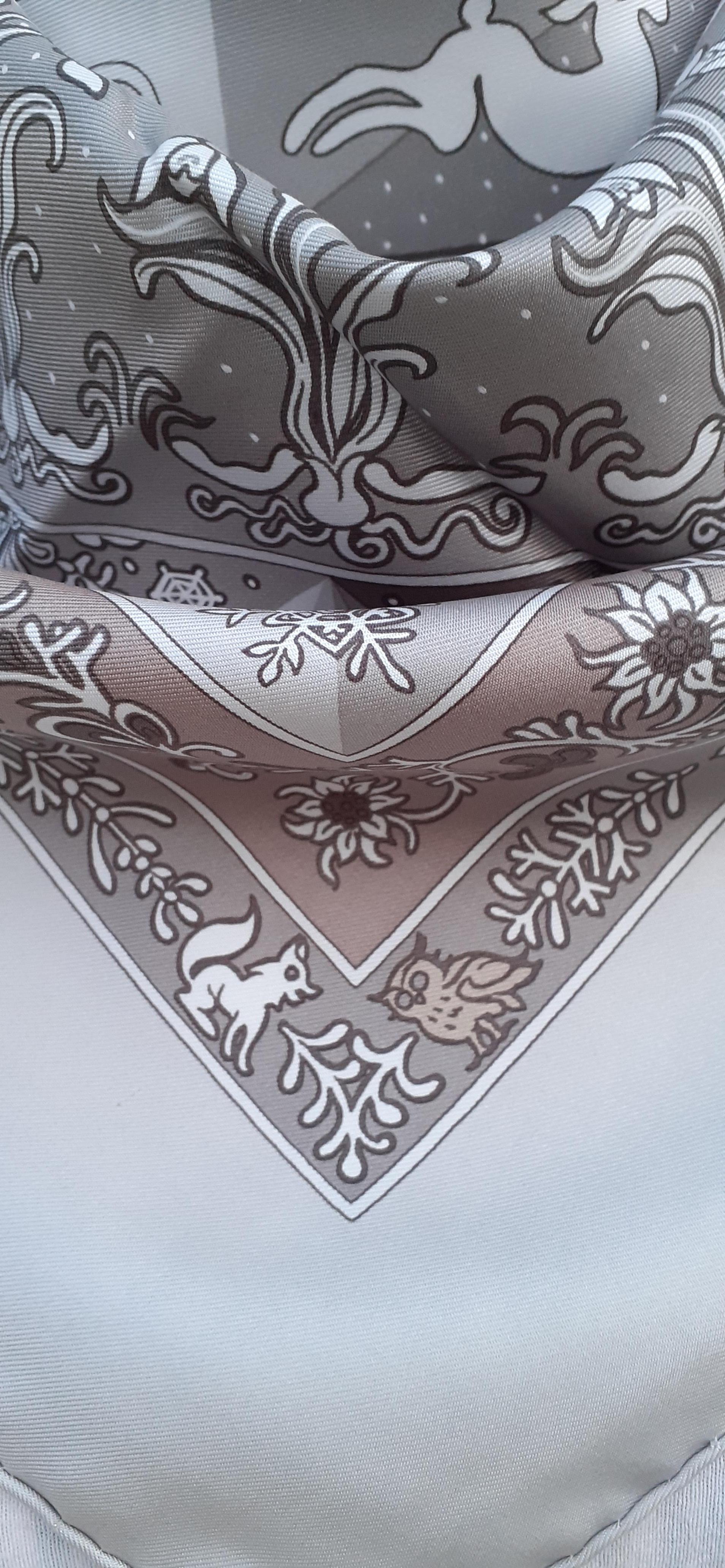 Hermès Silk Scarf Fleurs d'Hiver Laroche Grey F/W 90 cm 13
