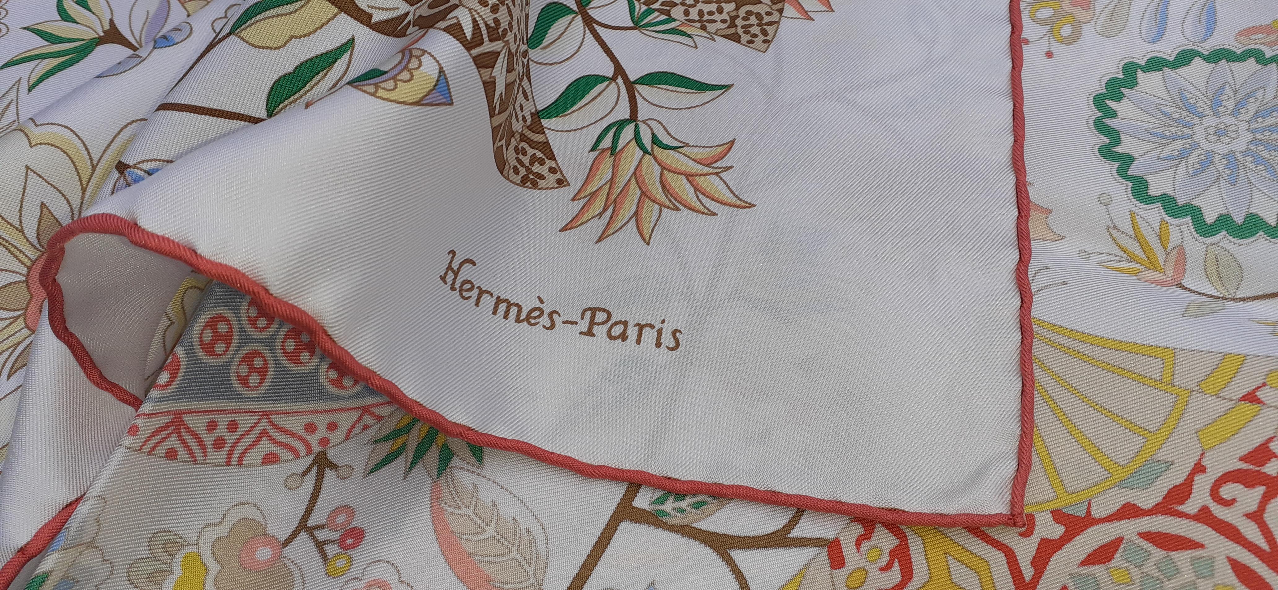 Hermès Silk Scarf Fleurs et Papillons de Tissus Butterflies White 90 cm 5