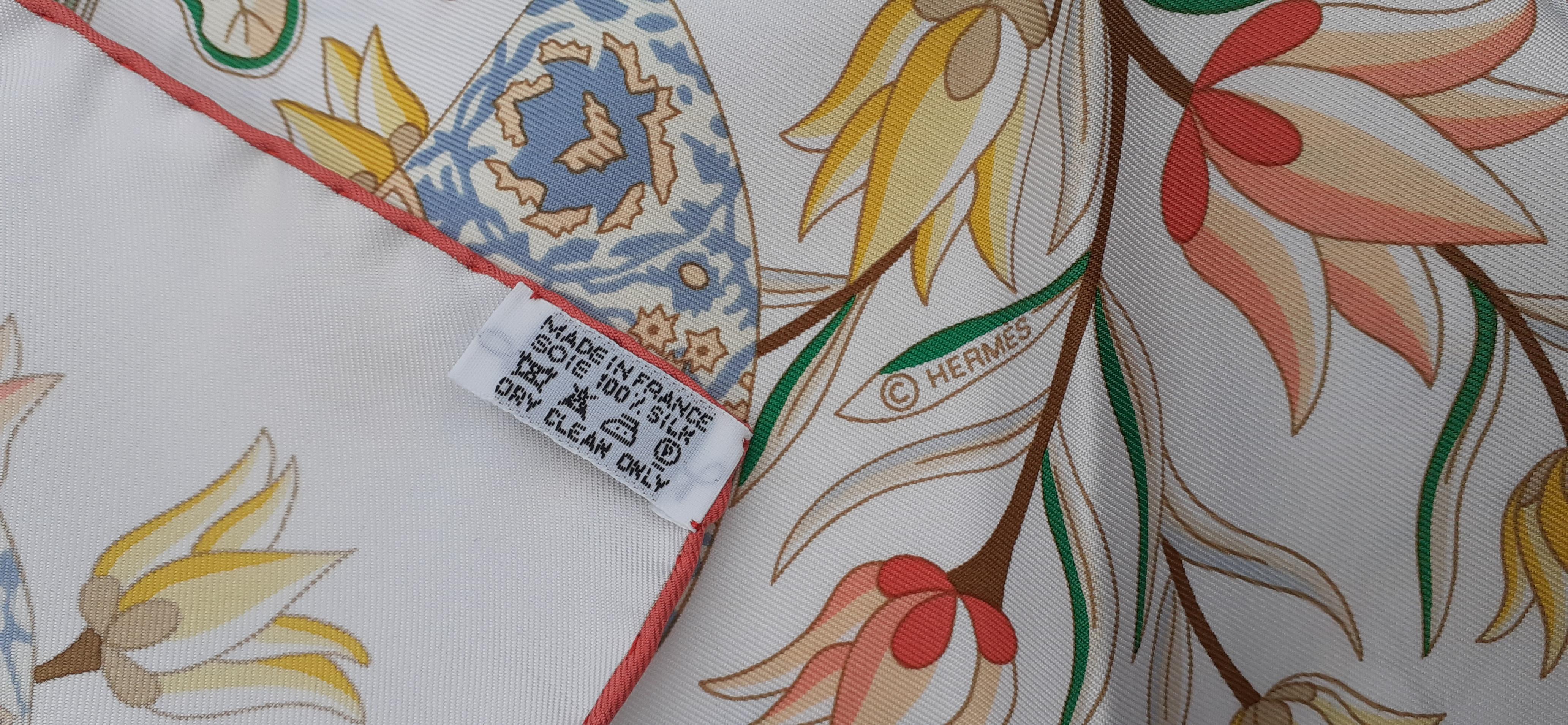 Hermès Silk Scarf Fleurs et Papillons de Tissus Butterflies White 90 cm 6