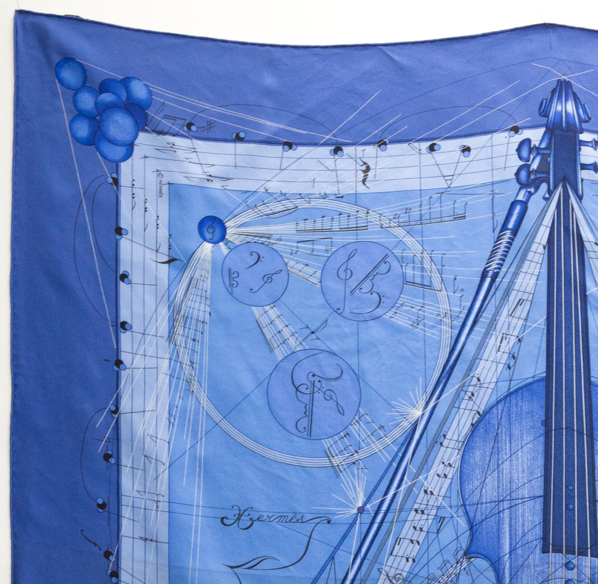 Blue Hermes  Silk Scarf For Sale