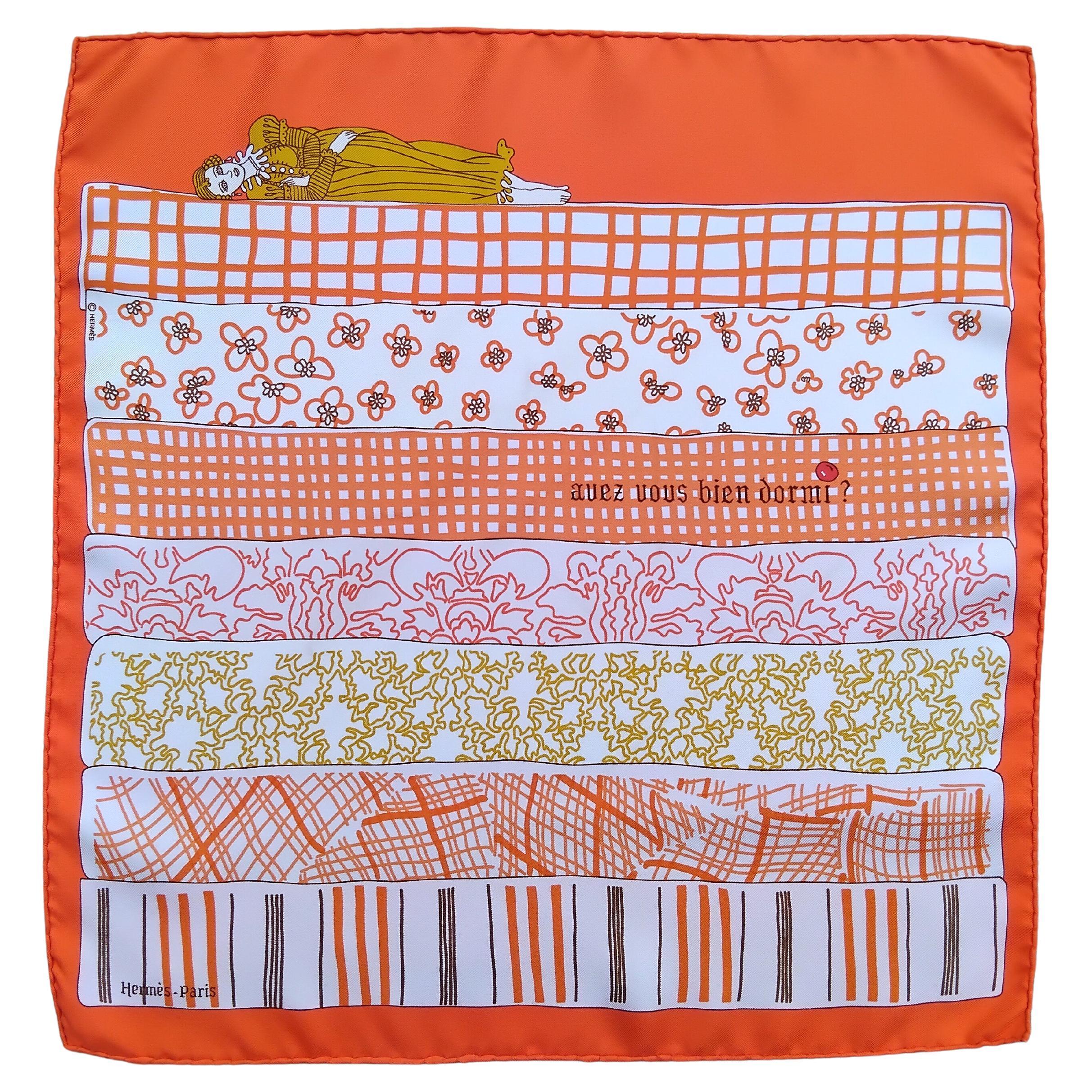 Hermès Silk Scarf Gavroche Pocket Square Avez Vous Bien Dormi 42 cm