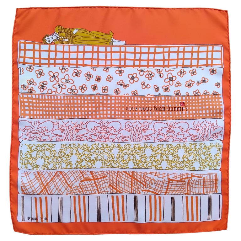 Foulard Carré Hermès En Soie - 42x42 Cm, Couleur Bleue, Occasion, Fabriqué En France