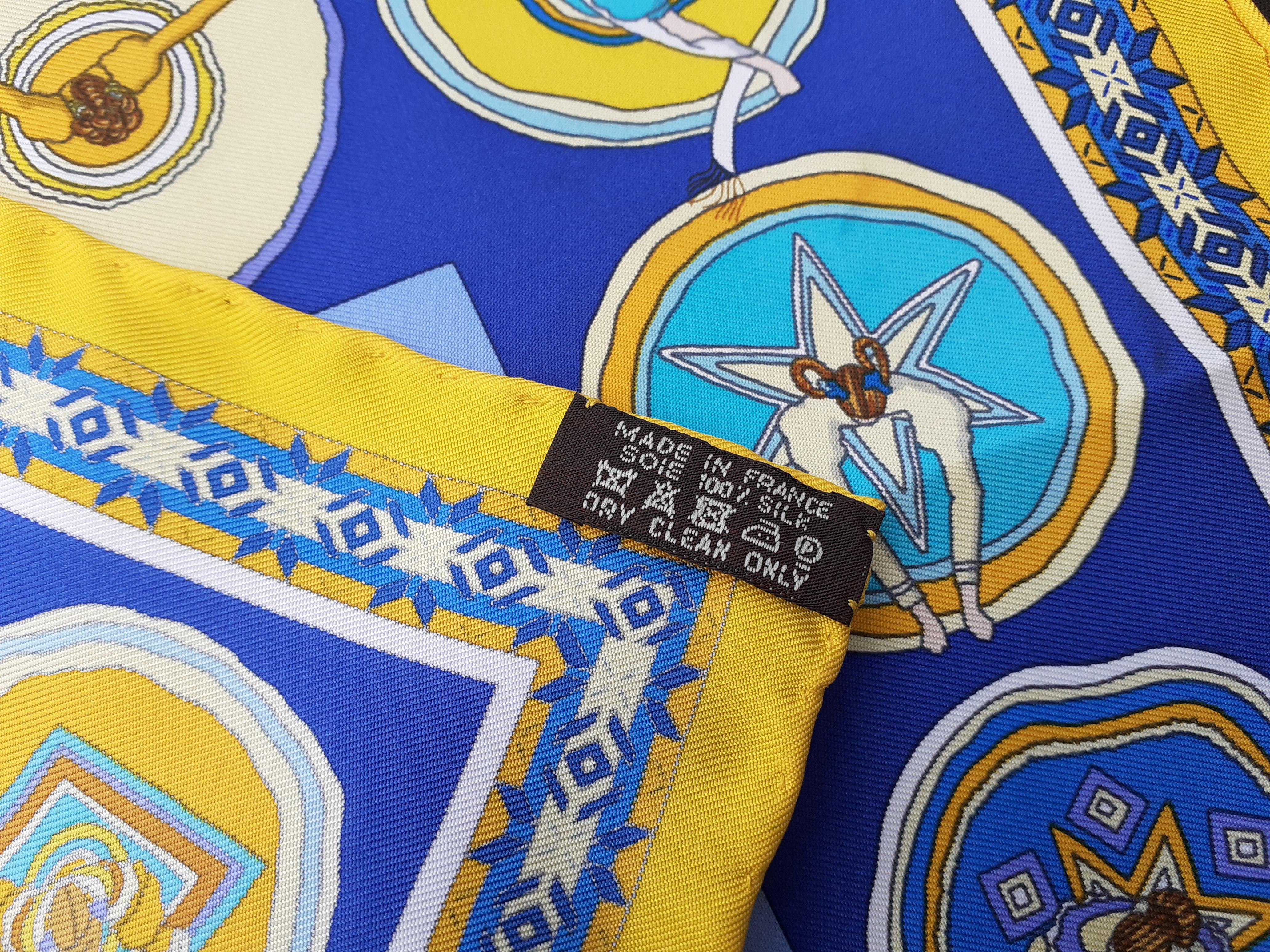 Hermès Silk Scarf Gavroche Pocket Square Belles du Mexique Jamin Yellow Blue 16' 5