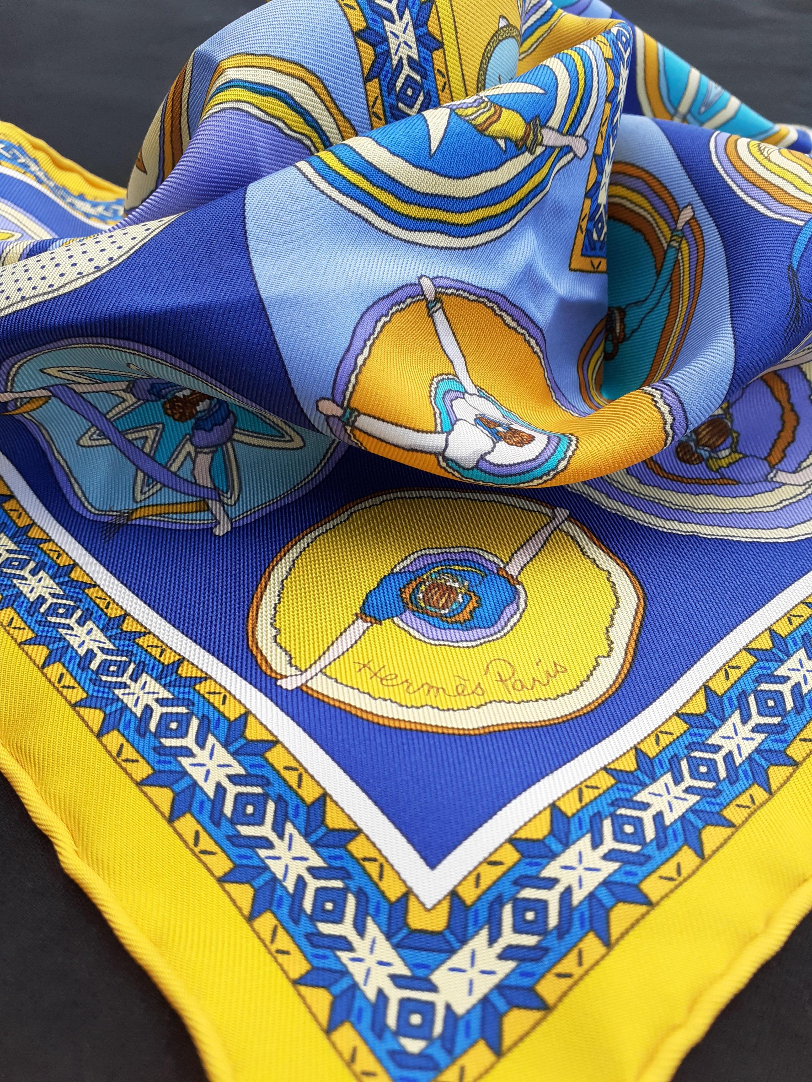 Hermès Silk Scarf Gavroche Pocket Square Belles du Mexique Jamin Yellow Blue 16' 6