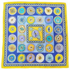 Hermès Silk Scarf Gavroche Pocket Square Belles du Mexique Jamin Yellow Blue 16'