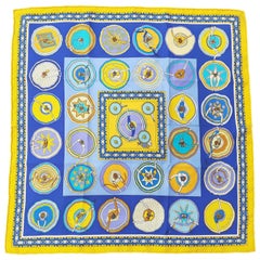 Hermès Silk Scarf Gavroche Pocket Square Belles du Mexique Jamin Yellow Blue 16'