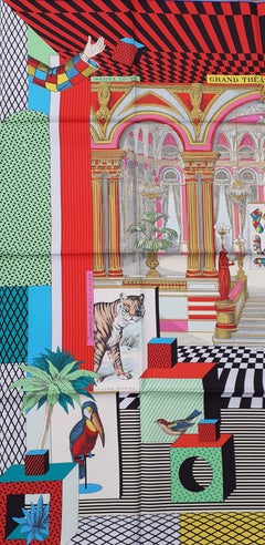 Hermès Silk Scarf Grand Theatre Nouveau Gianpaolo Pagni Rouge Vert 90 cm