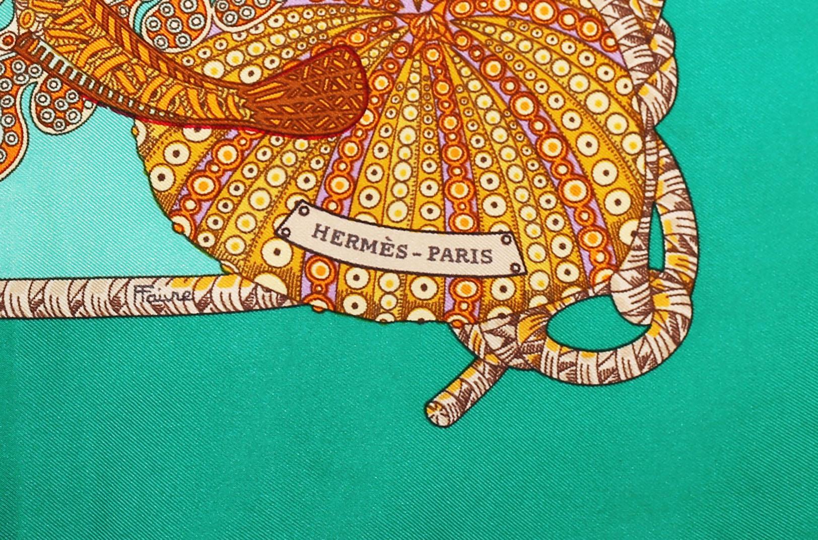 Hermes silk scarf Grands Fonds  by Annie Faivre 1992 In Good Condition In  Bilbao, ES