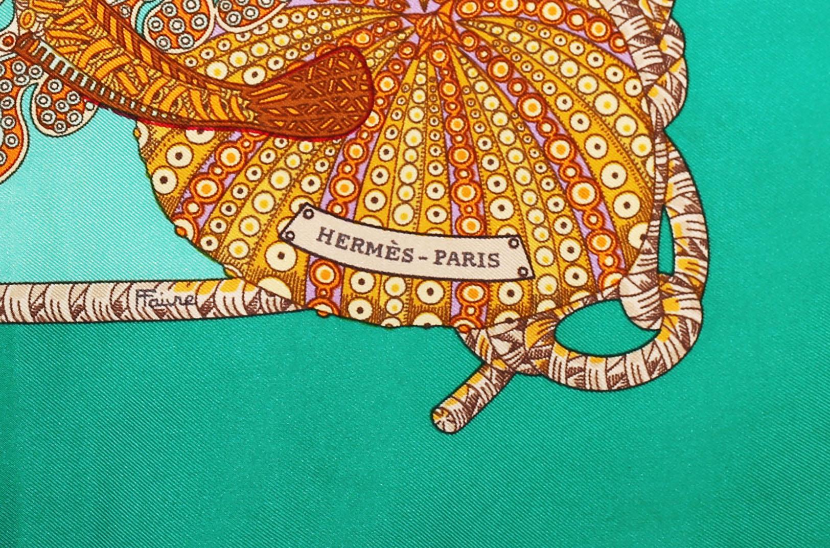 Hermes silk scarf Grands Fonds  by Annie Faivre 1992 In Good Condition For Sale In  Bilbao, ES