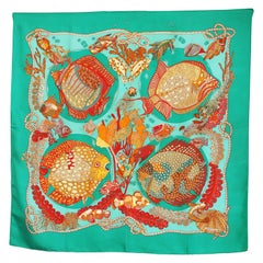 Used Hermes silk scarf Grands Fonds  by Annie Faivre 1992