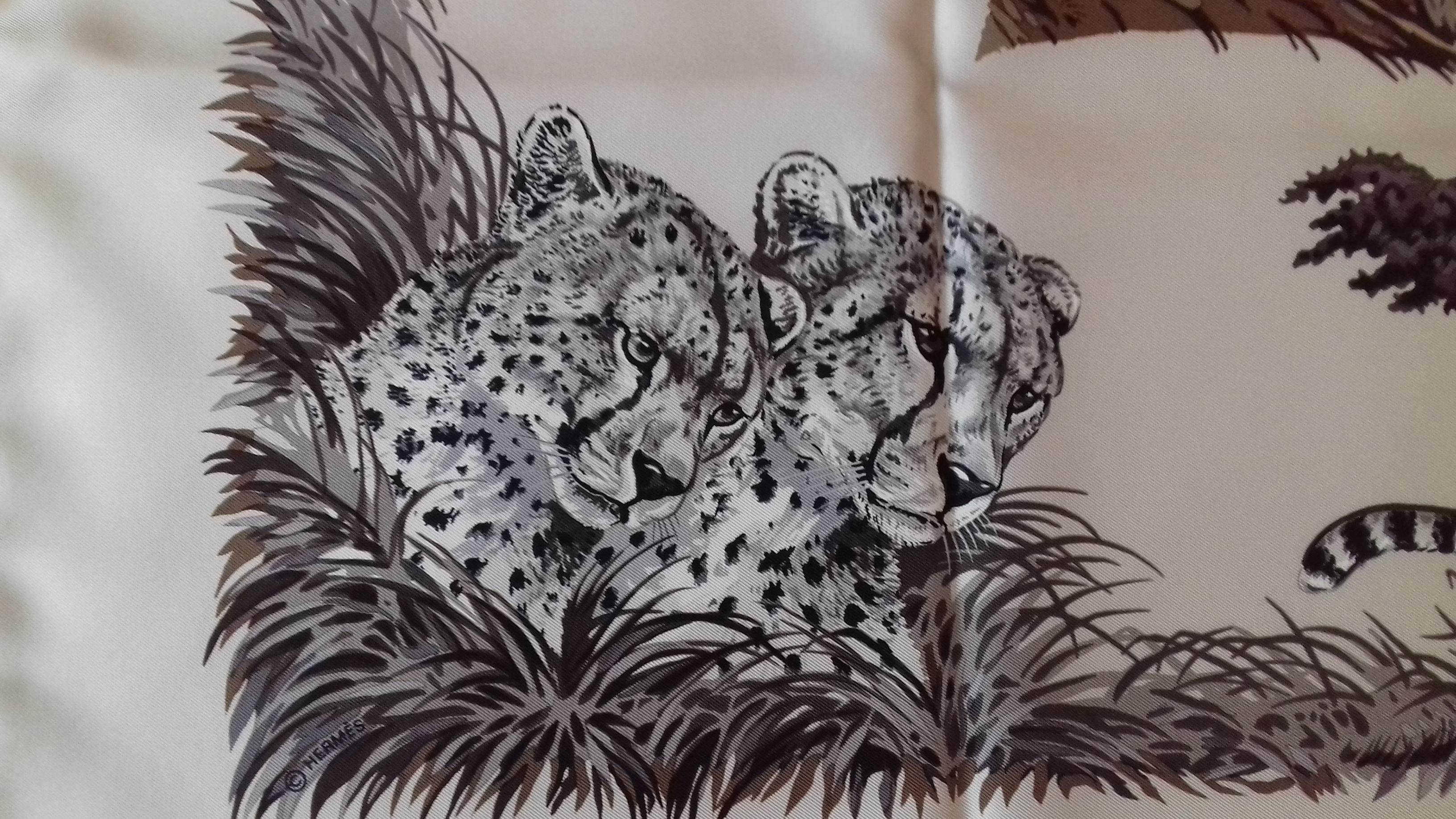 Hermès Silk Scarf Guépards Cheetahs Robert Dallet Beige Gray Brown 90 cm 1