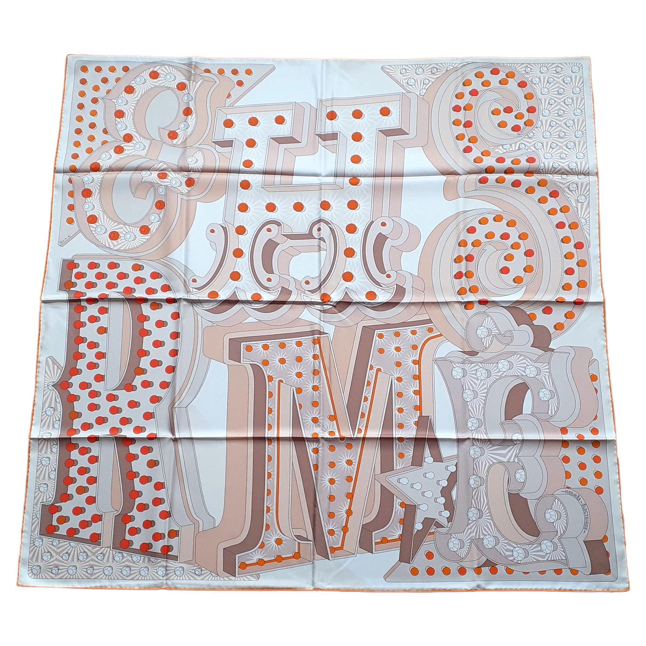 Hermès Silk Scarf HERMES ELECTRIQUE Rybaltchenko Blanc Beige Orange 90 cm For Sale