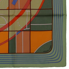 Hermes Silk Scarf - Hermes Sport - Light Green Periwinkle Orange - Mint