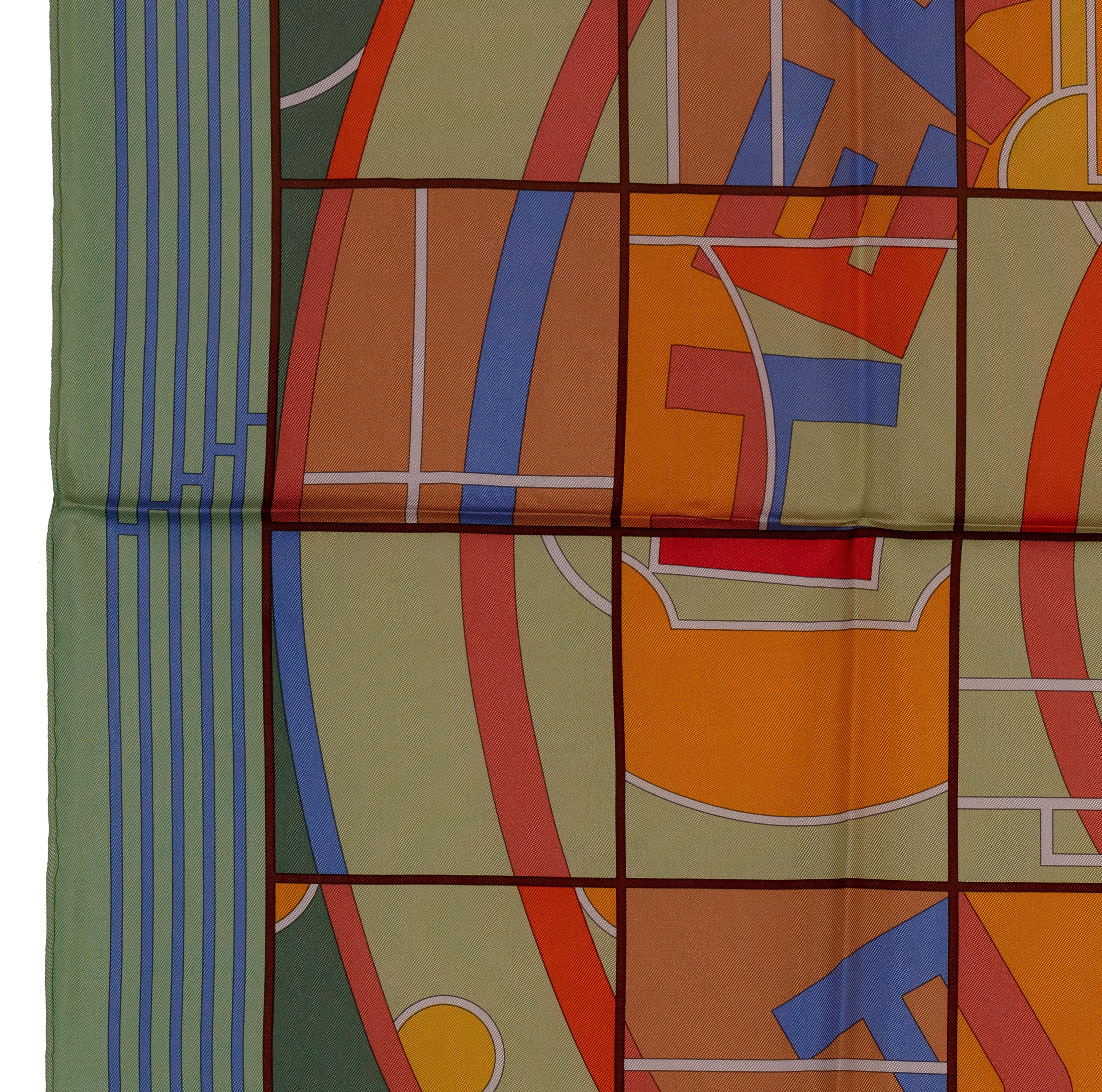 Echarpe en soie Hermes - Hermes Sport - Light Green Periwinkle Orange - Mint en vente 2